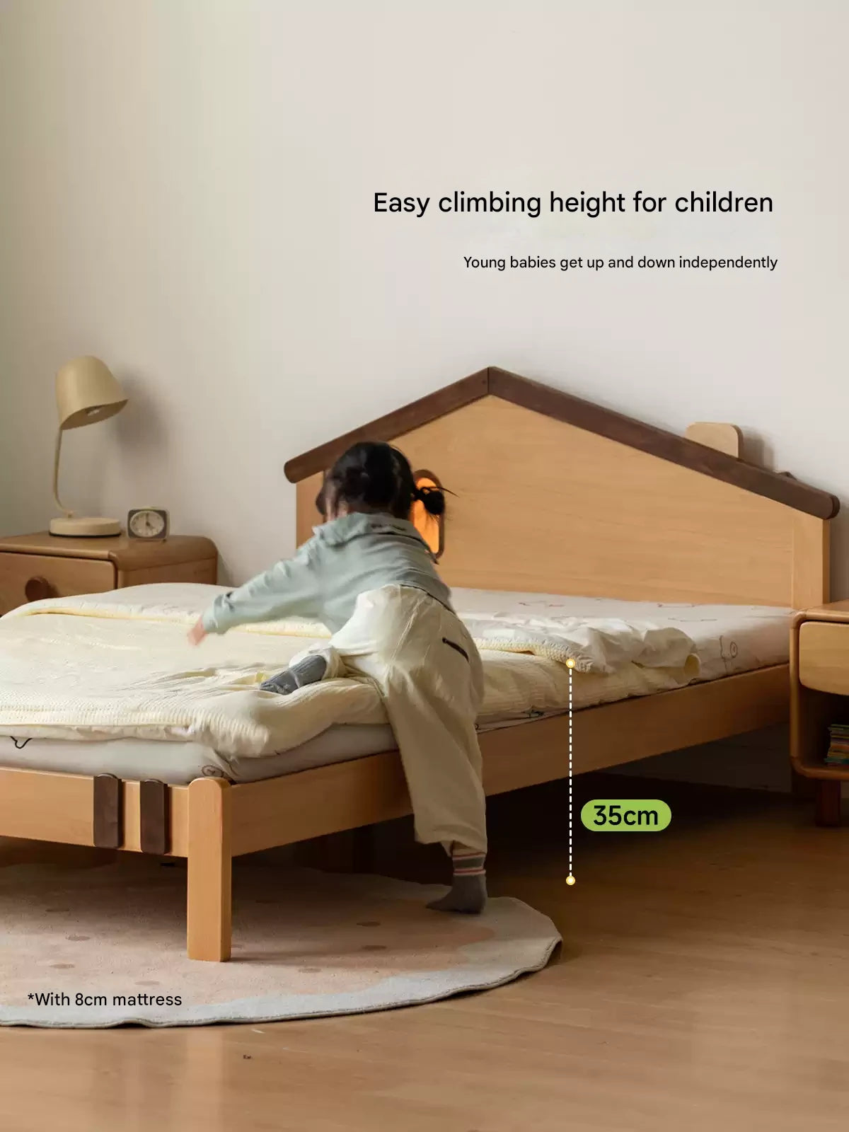 Kids Wooden Bed with Night Light - Beech & Poplar Little House Design with 15-Minute Auto Light Off - Perfect for Bedrooms, Playrooms & Cozy Sleep Spaces