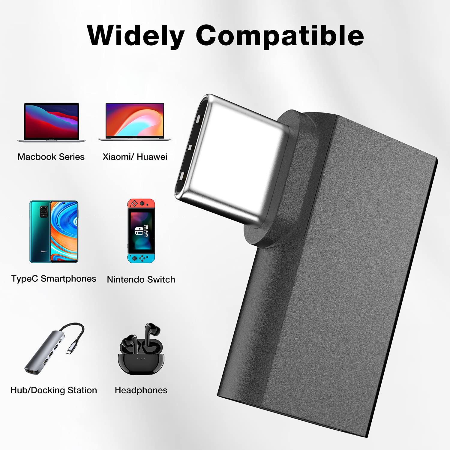 4-Pack USB C Right Angle Adapter 90 Degree - 100W Fast Charging & 20Gbps Data Transfer - USB C Male to Female Extender for iPhone 15/MacBook/iPad/Samsung Galaxy S24 - Perfect for Gaming on Steam Deck OLED/Nintendo Switch/ROG Ally & Workspace Cable Management