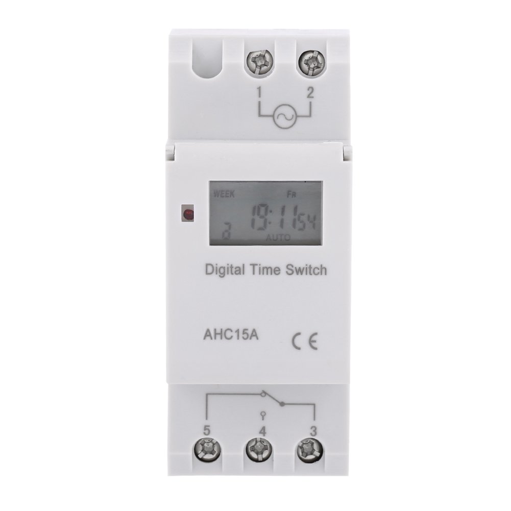 12V AC/DC Digital LCD Programmable Timer Relay Switch - DIN Rail Mount with 16 ON/OFF Settings for Daily & Weekly Use - Perfect for Industrial Appliances, Lighting Control, and Home Automation Systems