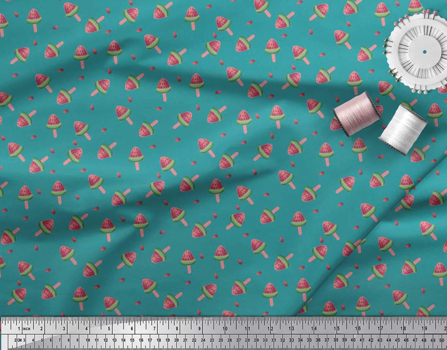Soimoi Rayon Fabric - Seeds & Watermelon Fruits Print - 42 Inch Wide Sewing Fabric by The Yard - Perfect for Dresses, Skirts, and DIY Craft Projects