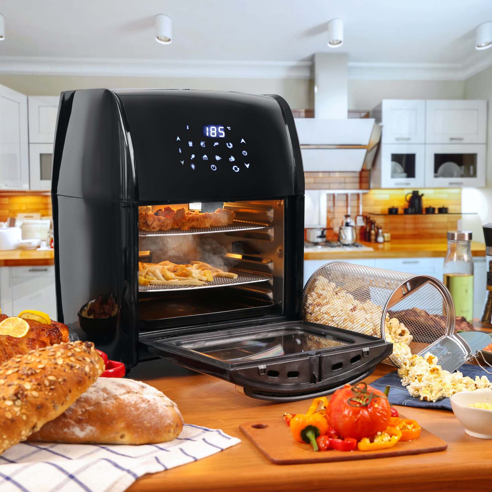 14L Digital Turbo Air Fryer with Rotisserie & Rolling Cage - Large Capacity Air Fryer for Healthy Cooking, Baking, Roasting - Perfect for Family Meals, Parties & Meal Prep