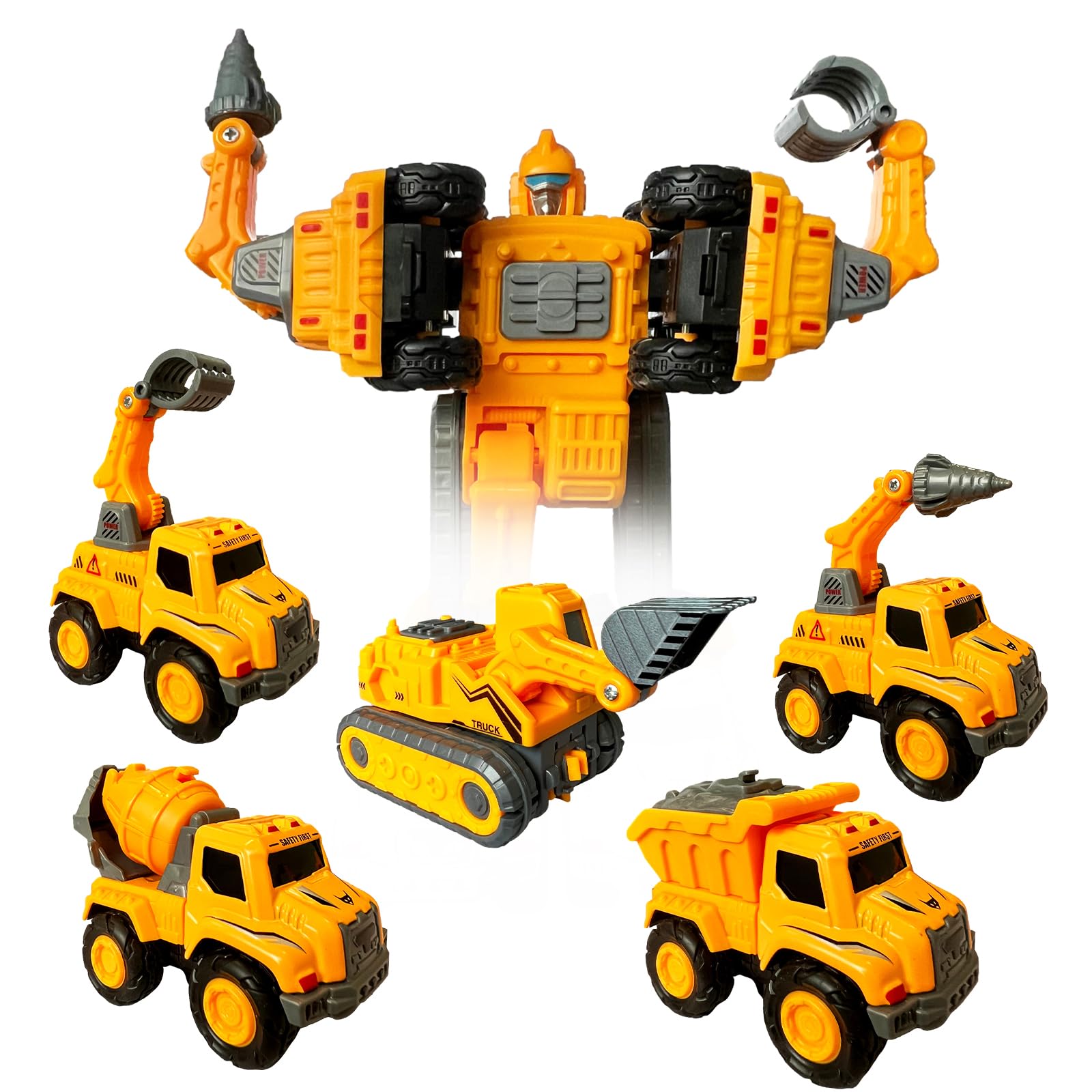 OTONOPI 5-in-1 Transforming Robot Toys - Alloy Construction Trucks Convert to Giant Robot Action Figure Set for Kids Ages 3-12 | STEM Educational Toy for Boys & Girls | Perfect for Playtime, Birthday Gifts & Collectible Display