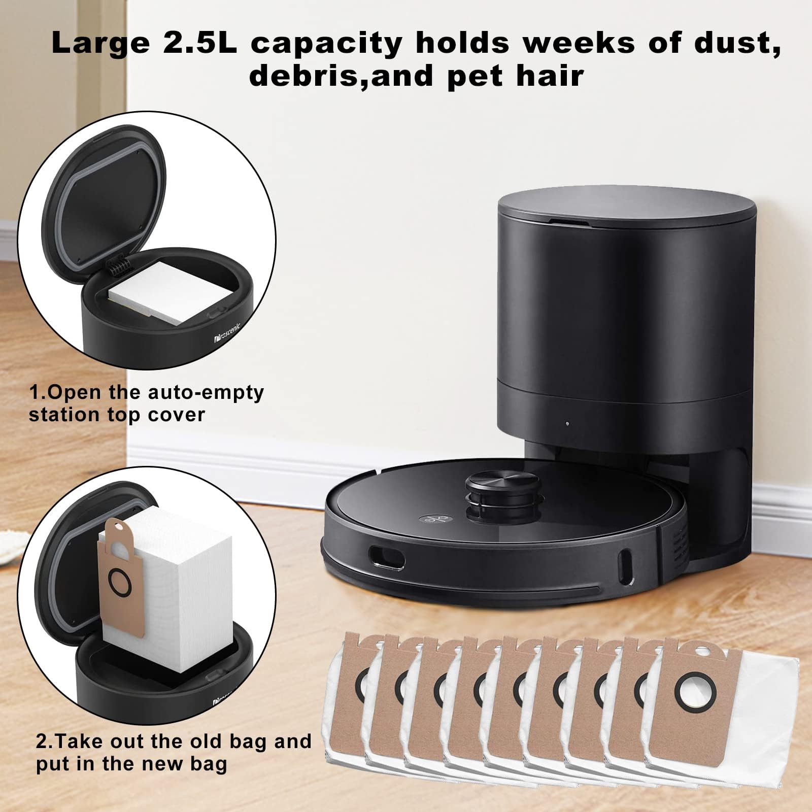 6 Pack Leakproof Large Capacity Dust Bags for iHome AutoVac Nova & Proscenic M7 Pro - Vacuum Cleaner Accessories for Pet Hair, Hard Floors & Deep Cleaning