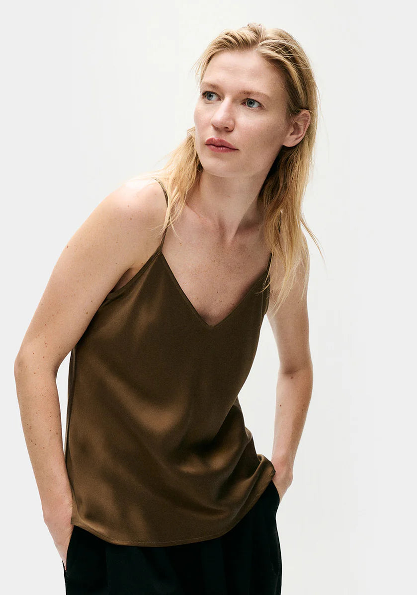 Bias Cut Cami Top - Dark Earth - Women's Fashion Staple for Casual & Layered Outfits