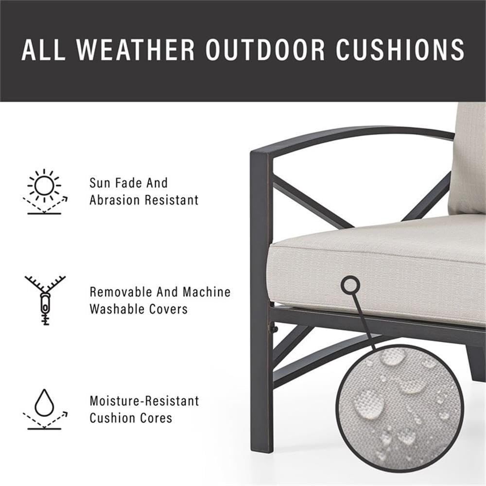 Oil Rubbed Bronze Metal and Oatmeal Fabric Patio Arm Chair - Outdoor Lounge Seating for Garden, Deck, and Poolside Relaxation