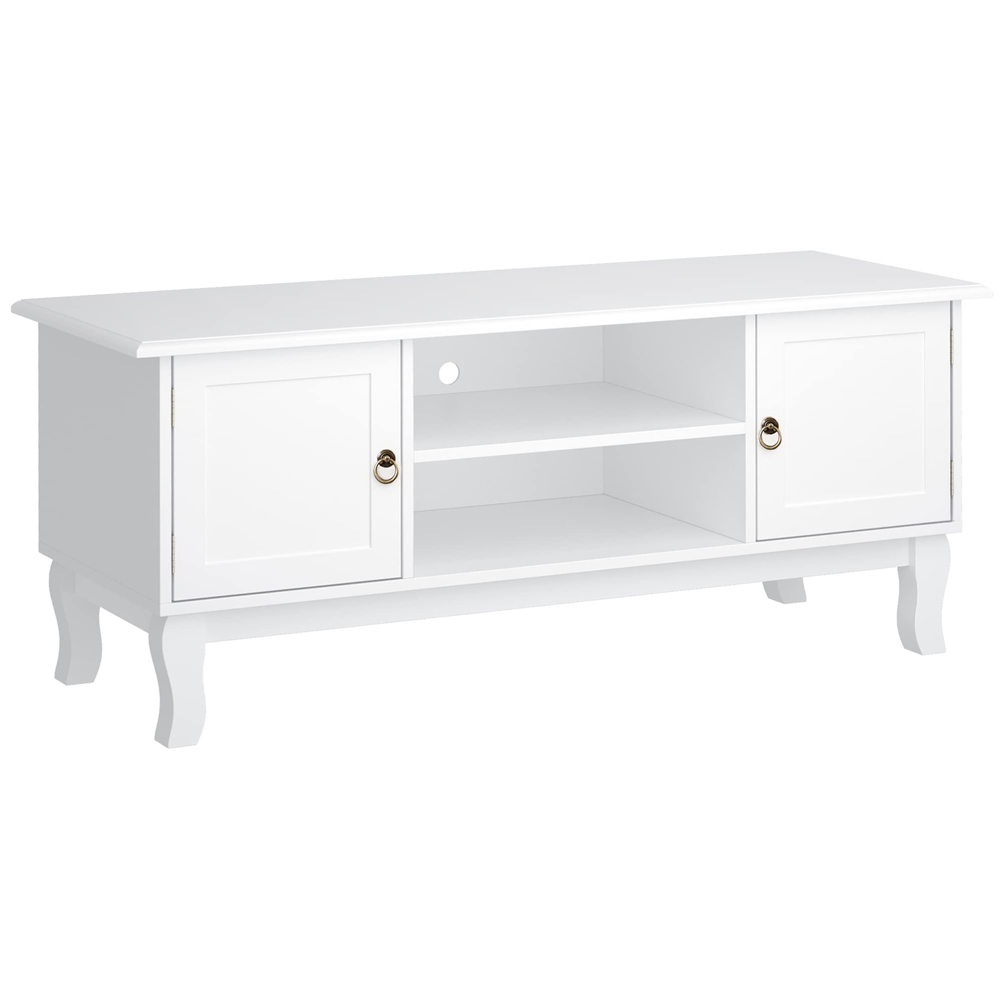 HOMCOM 50 Inch TV Stand with Wooden Doors - Classic Matt White Entertainment Center for Flat Screen TVs 120×45×50.5cm - Perfect for Living Room, Bedroom & Home Theater Setup