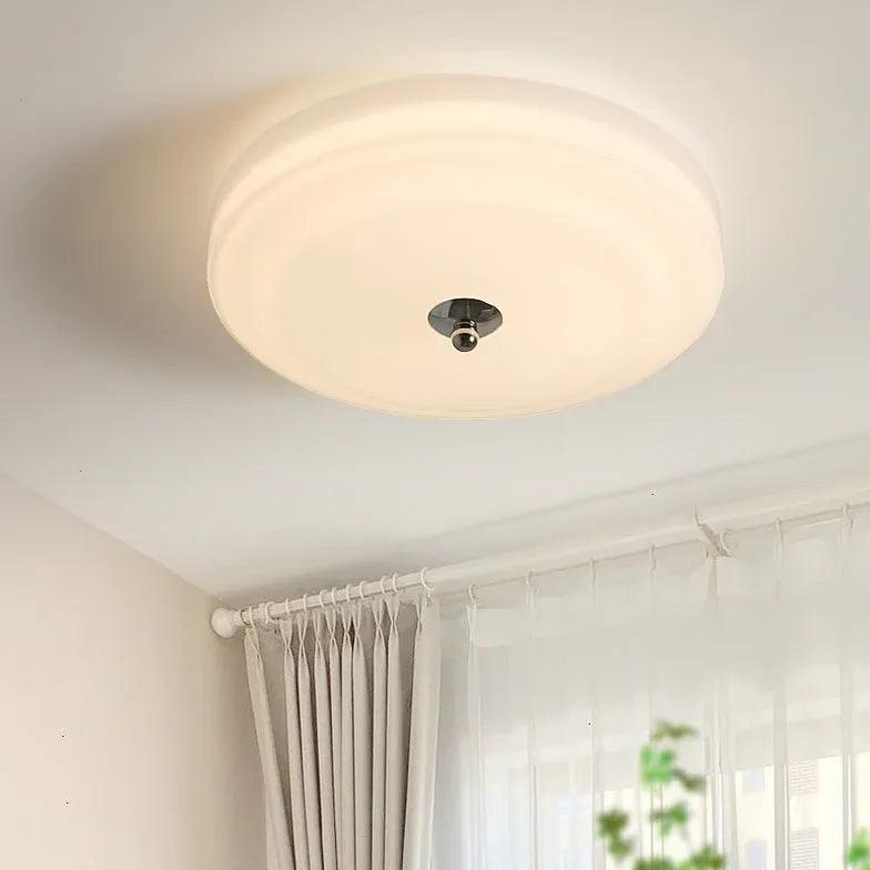 Round Glass Ceiling Light Fixture - Modern White Bedroom Lighting for Home Decor & Ambiance