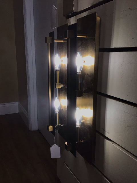 Framburg Louvre Brass & Matte Black Wall Sconces Pair - Vintage Industrial Wall Lights for Living Room, Bedroom, and Hallway Decor