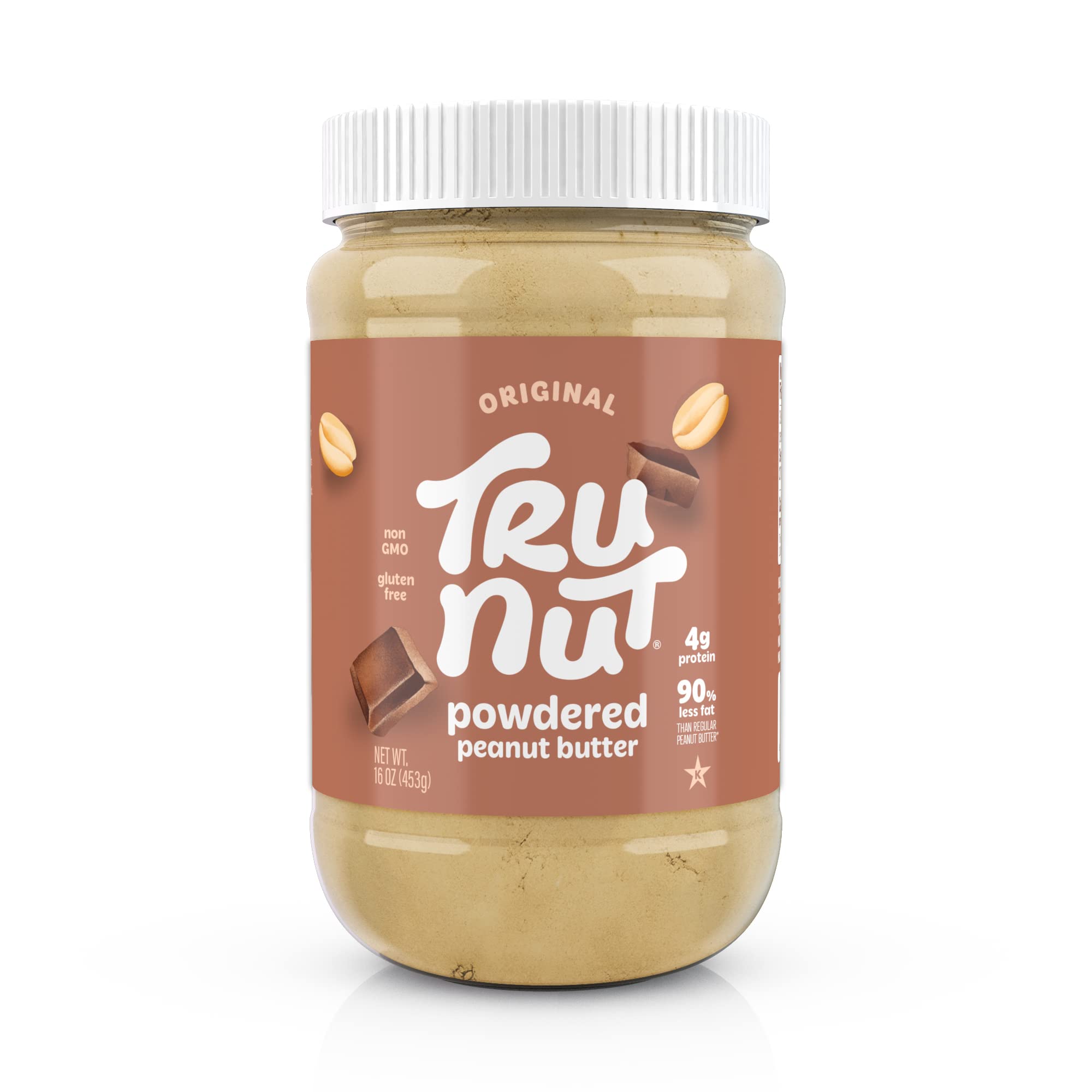 Tru-Nut Chocolate Peanut Butter Powder - Vegan, High Protein (4g), Low Calorie (50cal) - Healthy Peanut Butter Alternative - 16oz - Perfect for Smoothies, Baking & Healthy Snacks