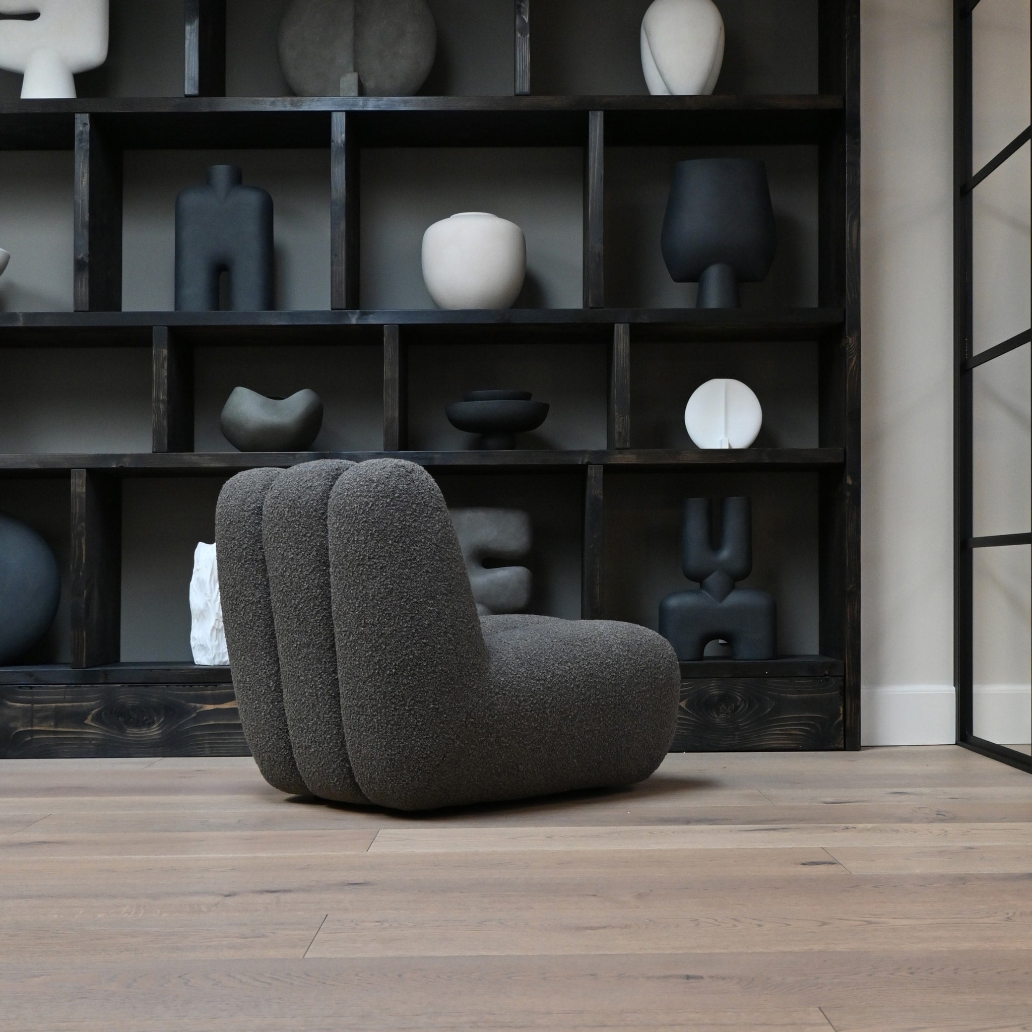 PRE ORDER 101 COPENHAGEN Toe Chair in Deep Taupe Bouclé Fabric - Modern Accent Chair for Living Room, Bedroom or Office Decor