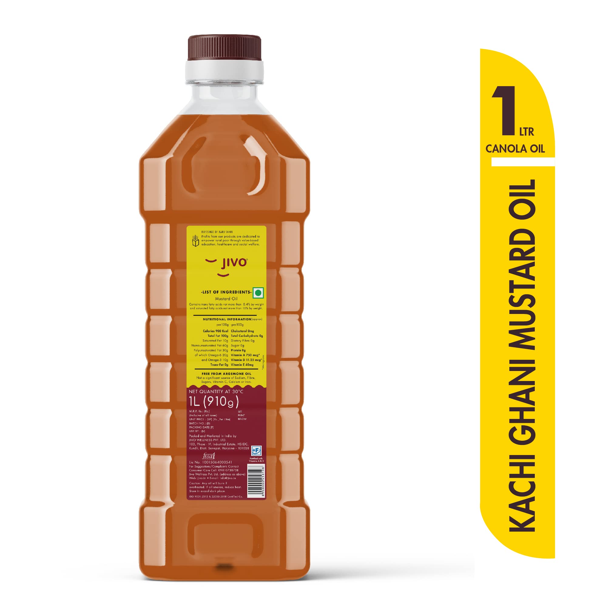 Jivo Cold Pressed Canola Oil 5L + Chemical-Free Kachi Ghani Mustard Oil 1L (6L Pack) | Healthy Cooking Oil for Frying, Baking & Roasting | Perfect for Indian, Asian & International Cuisines | Ideal for Home Cooking & Restaurant Use
