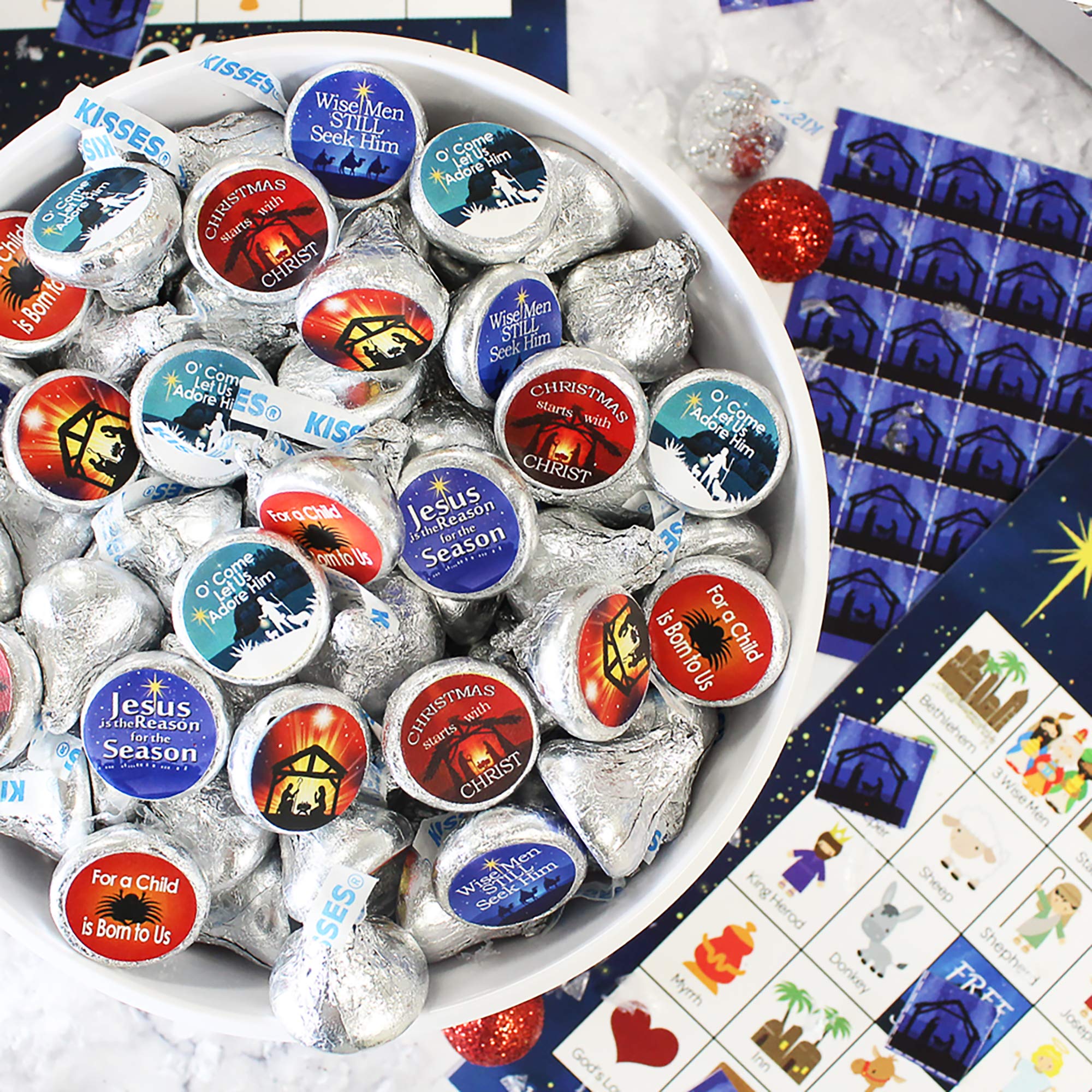 Religious Christmas Candy Favor Stickers - Christian Faith Themed - 180 Self-Adhesive Labels for Holiday Gifts, Party Favors & Church Events
