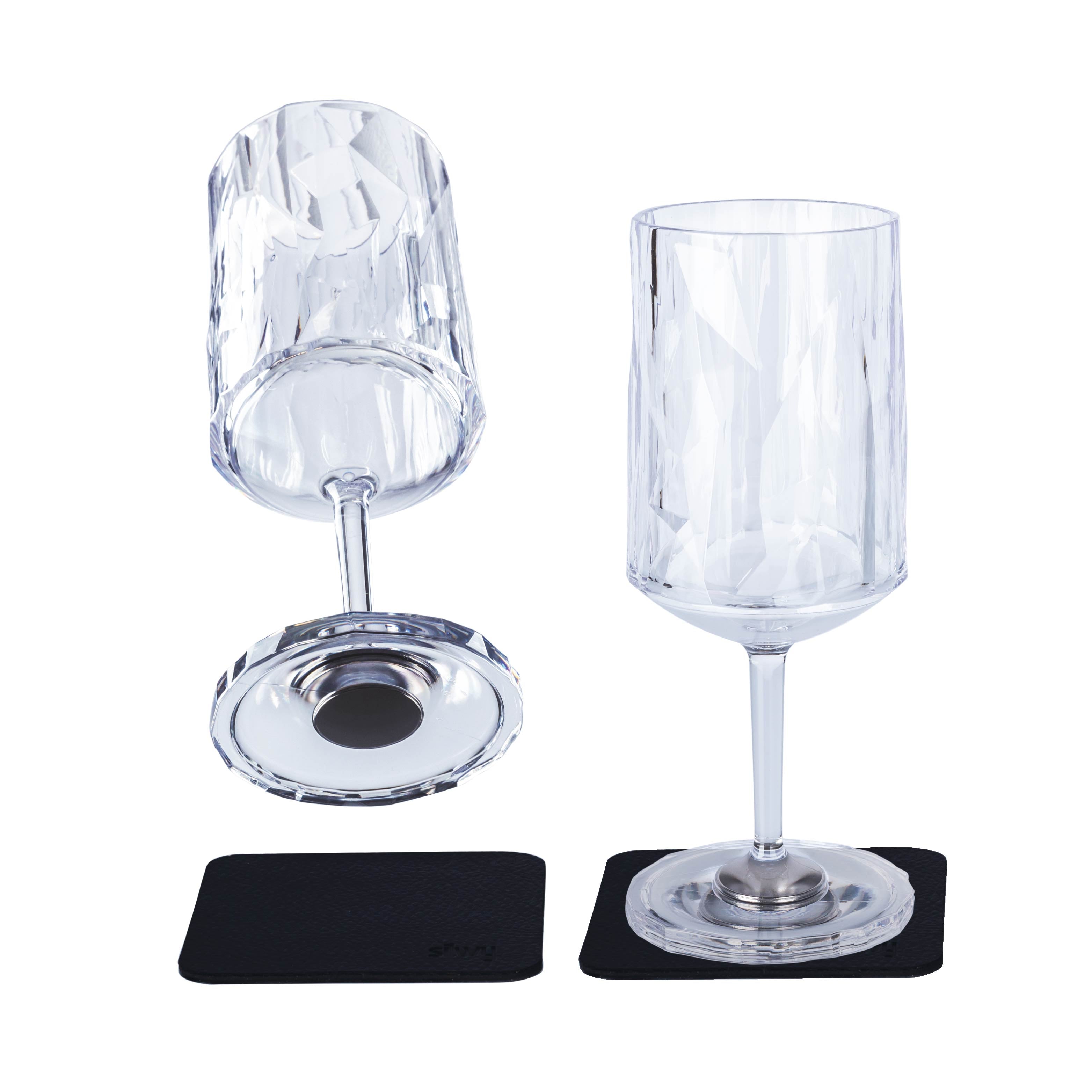 Premium Plastic Wine Glasses with Magnetic Base - 0.2L (6.8oz) Shatterproof Stemware for Outdoor Parties, Picnics & Poolside Drinks