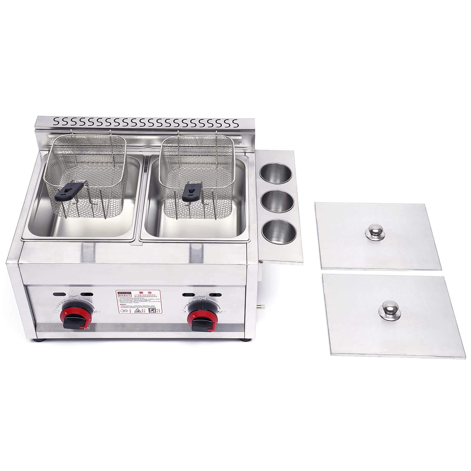 12L Commercial Countertop Deep Gas Fryer - Stainless Steel Outdoor Cooker with 2x 6L Baskets for Chicken, Chips & French Fries - Perfect for Home Kitchen & Restaurant Use