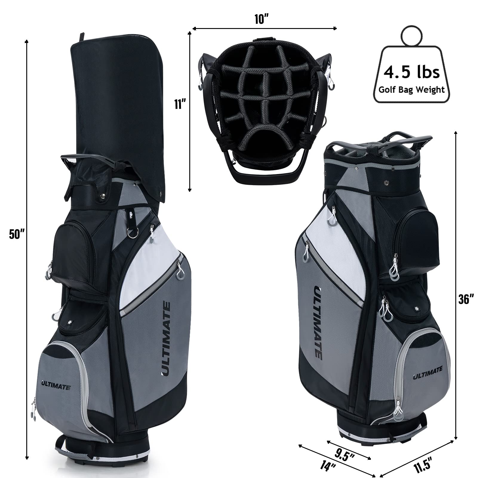 GYMAX 14-Way Golf Cart Bag with Rain Hood - Lightweight Stand Golf Bag for Men, Shoulder Strap & Carry Handle, Cooler Pocket & Rangefinder Compartment | Perfect for Golf Course, Driving Range & Outdoor Sports
