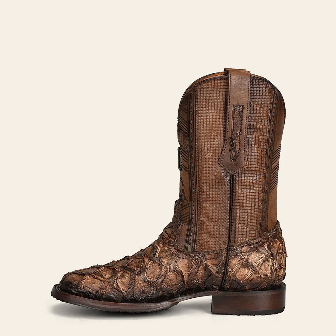 Premium Men's Cuadra Honey Cowboy Rodeo Boots - Genuine Pirarucu Skin Leather - Western Style Riding Boots for Country Dancing & Rodeo Events