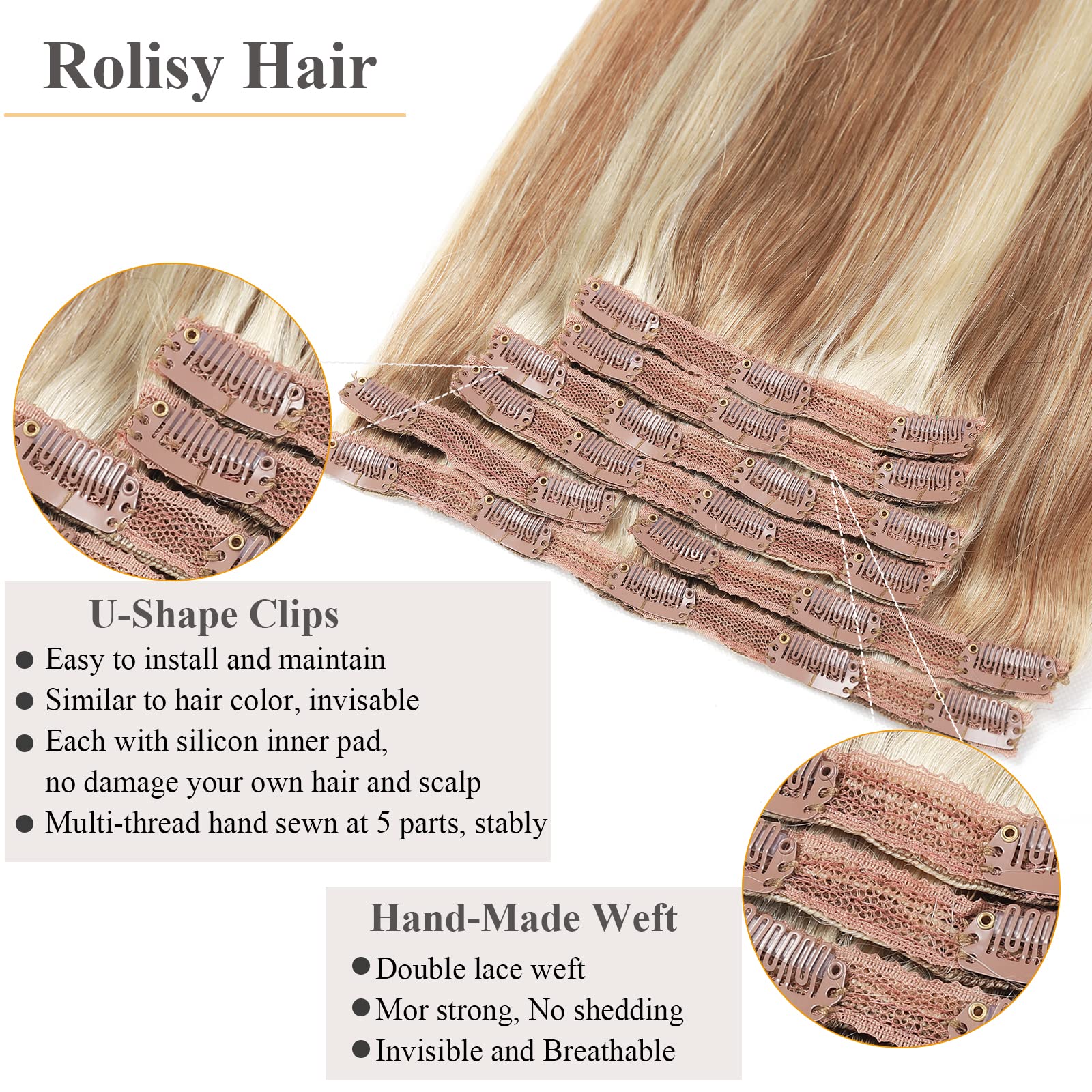 Clip in Hair Extensions 14 Inch Human Hair - 7pcs 120g Remy Straight Natural Soft Real Hair Extensions with 24 Clips | Balayage Mixed Bleach Blonde Highlights | Perfect for Women's Daily Styling, Parties & Special Occasions #P18/613