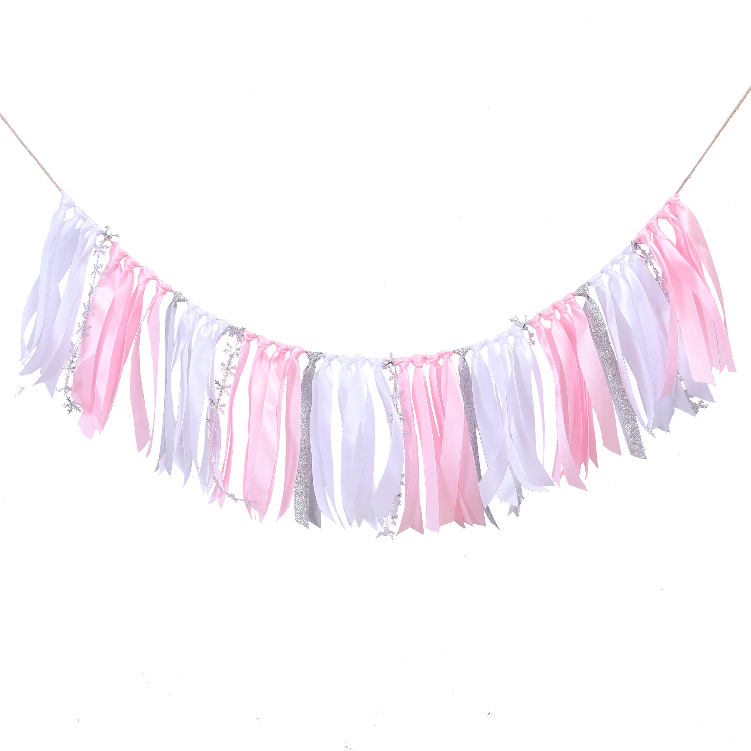 Snowflake Theme Wedding & Anniversary Party Decorations - Pink & White Snowflake Banner for High Chair, Smash Cake Photo Props - Perfect for Birthday, Baby Shower, Bridal Shower Decor