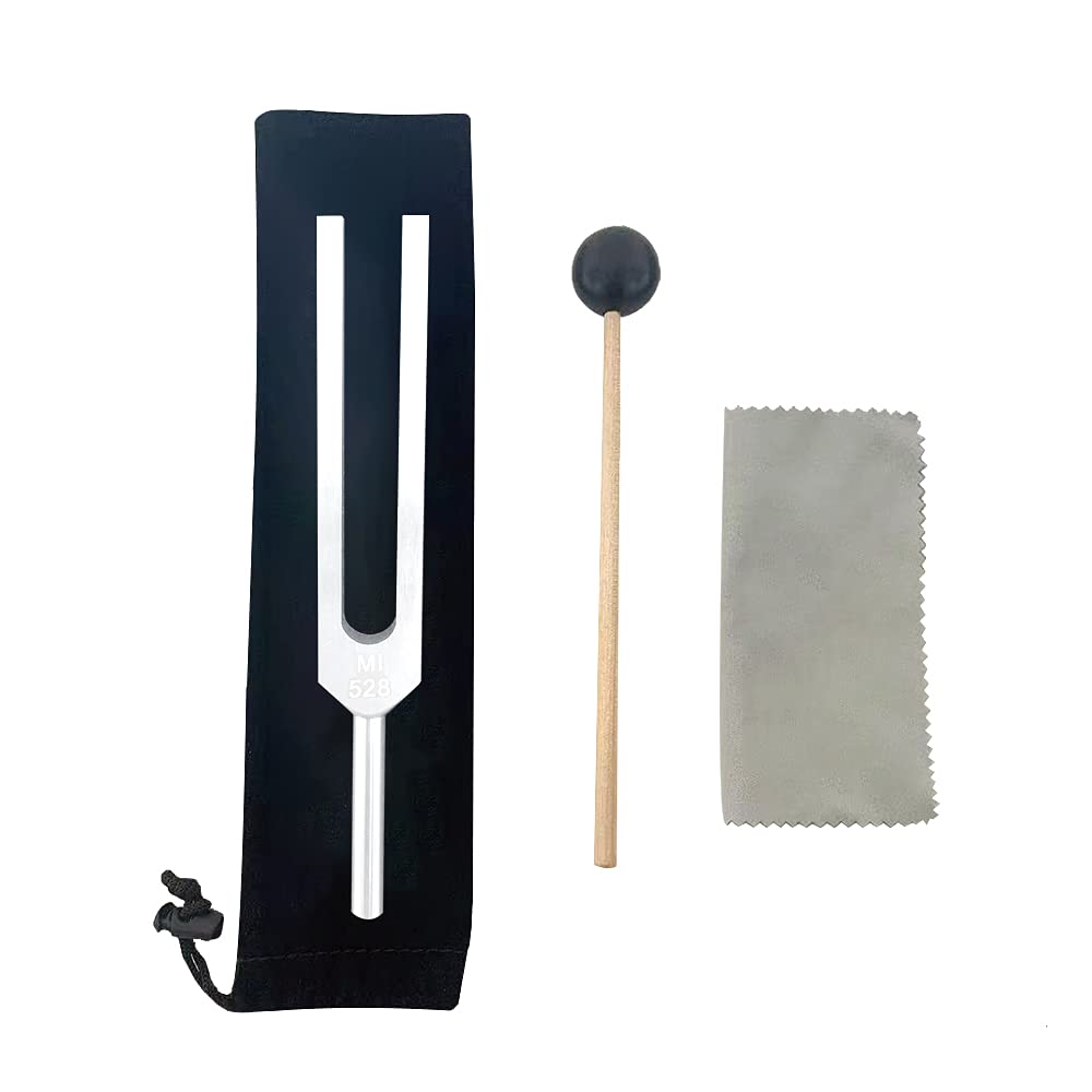 LeSage 528Hz Chakra Tuning Fork for Healing, DNA Repair & Brain Stimulation | Solfeggio Frequency Sound Therapy Tool with Silicone Hammer & Cleaning Cloth | Perfect for Meditation, Energy Healing & Sound Bath Sessions