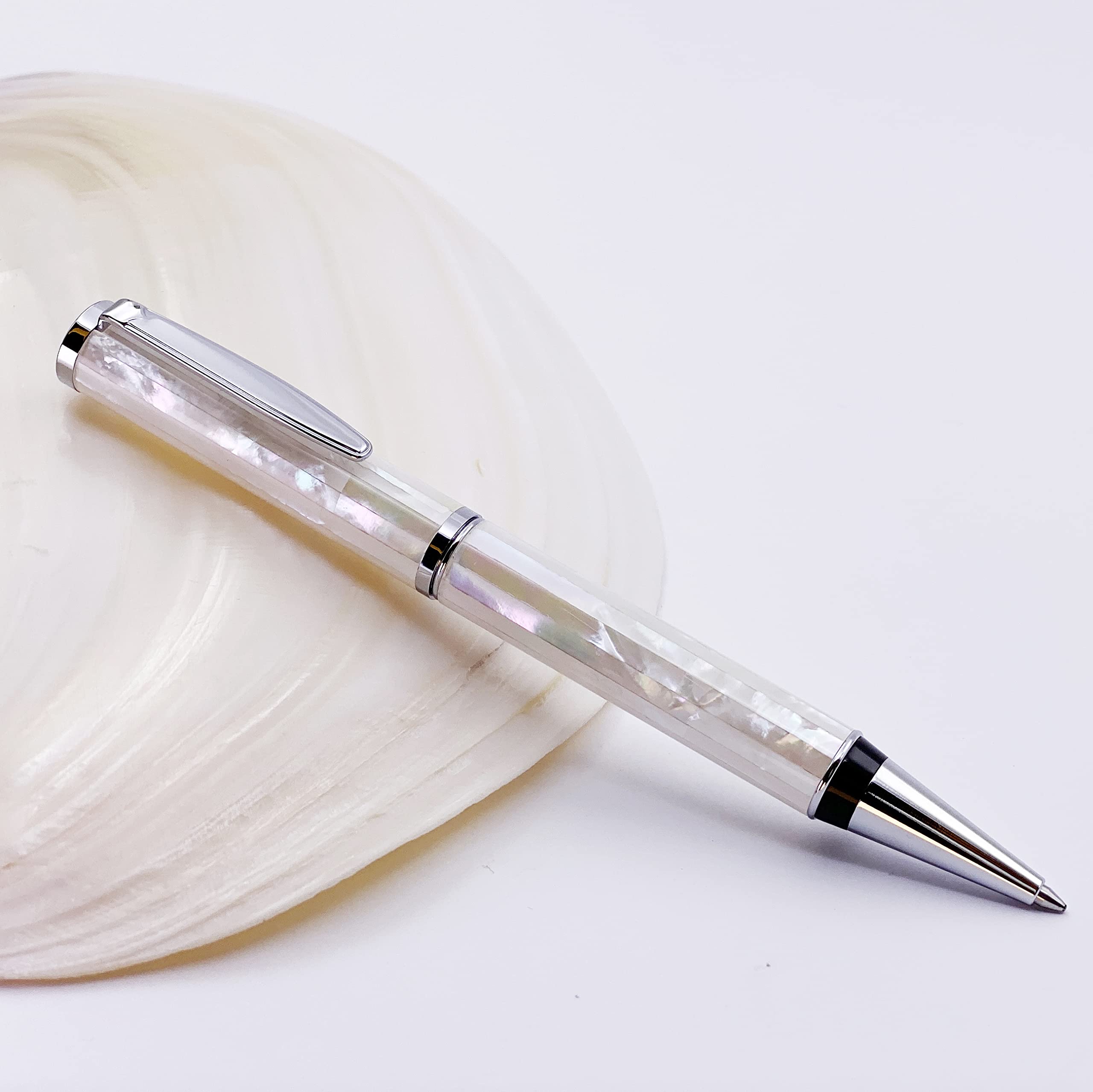 LACHIEVA LUX Handcrafted Mother of Pearl Ballpoint Pen with German P900M Refill - Luxury White Shell Executive Writing Pen for Men & Women in Premium Gift Box - Perfect for Office, Business Gifts & Special Occasions