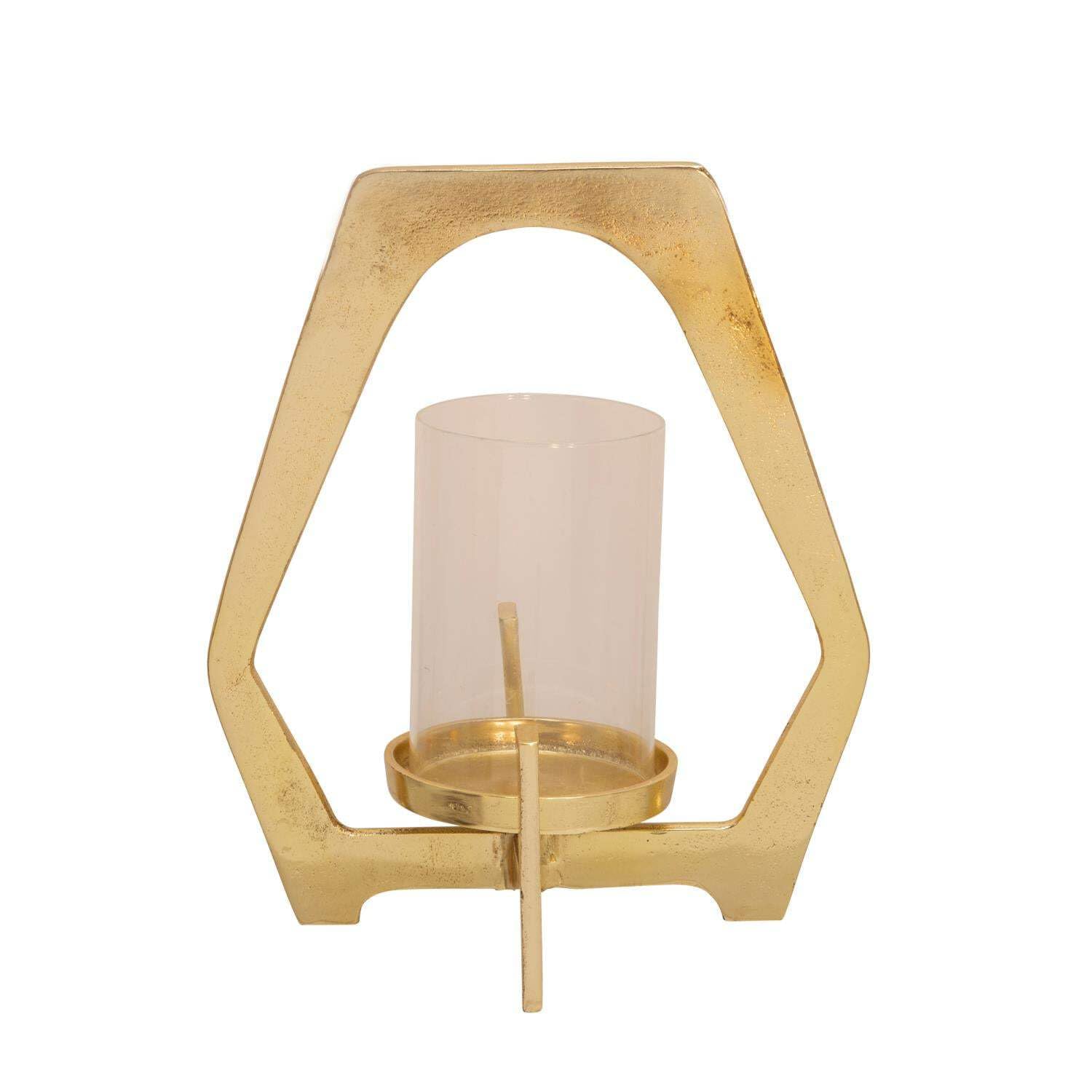 Sagebrook Home 12 Inch Gold Metal Hurricane Candle Holder - Elegant Decorative Centerpiece for Dining Table, Wedding, and Outdoor Patio Decor
