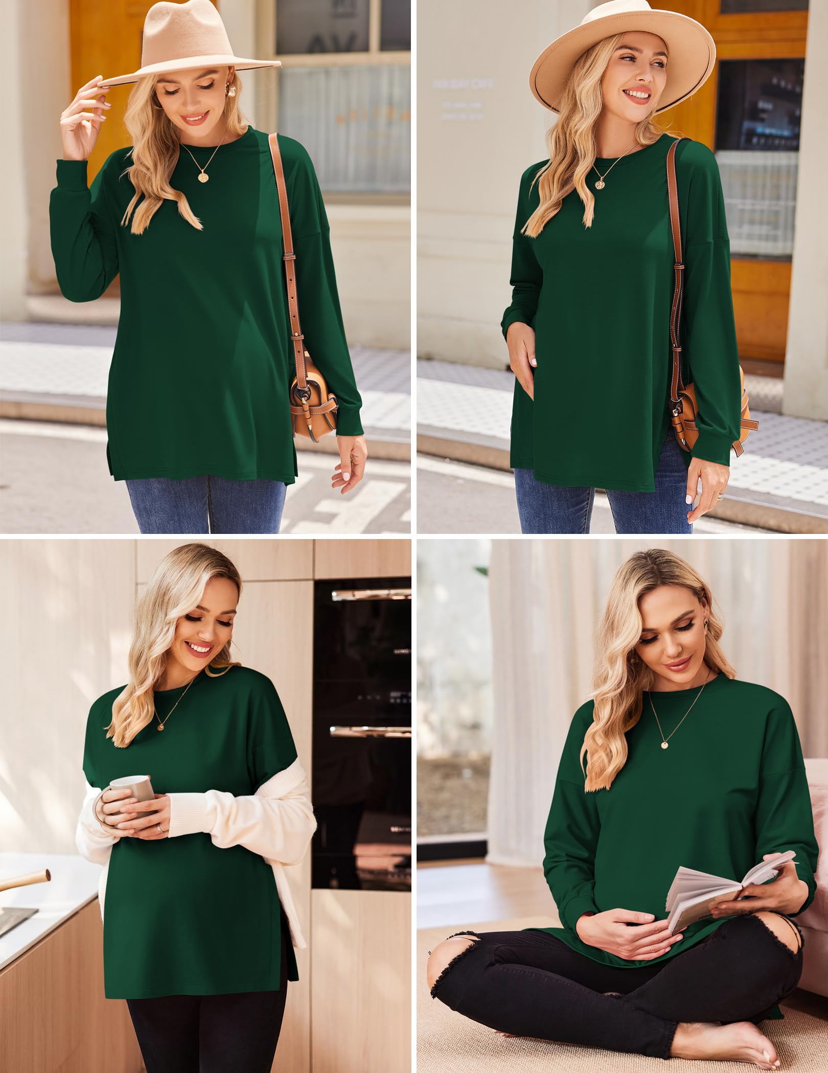 Ekouaer Women's 3-Pack Maternity Shirts - Long Sleeve Side Ruched Pregnancy Tee, Workout Top & Tunic Blouse for Expecting Moms - Perfect for Office, Yoga & Everyday Wear