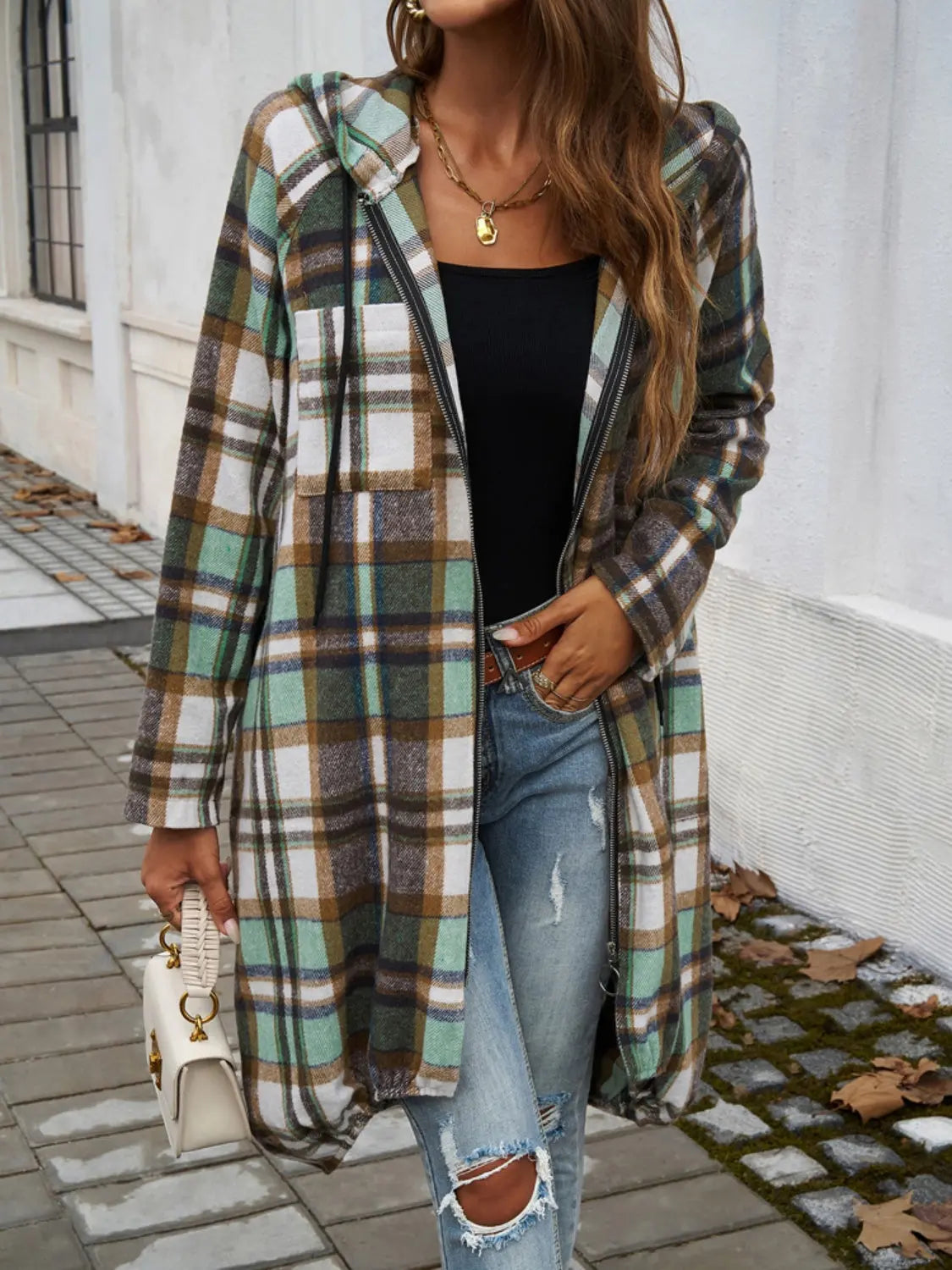 Plaid Zip Up Hooded Coat for Men & Women | Warm Fleece Lined Winter Jacket with Hood | Perfect for Outdoor Activities, Hiking & Casual Wear