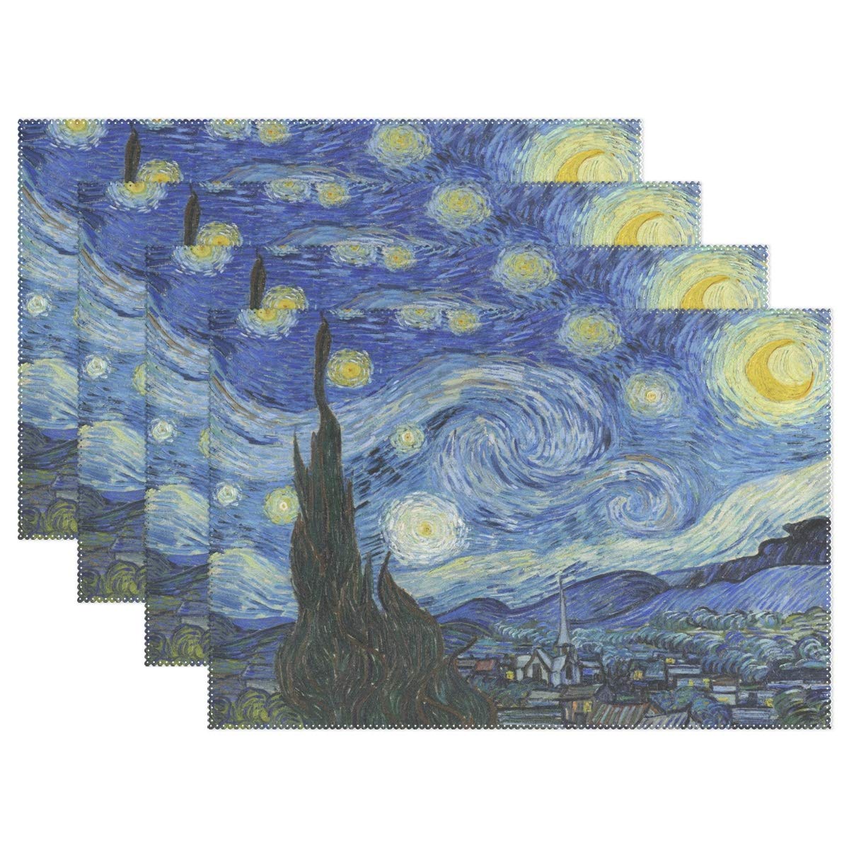 Mohado Van Gogh Starry Night Placemats Set of 4 - Heat & Stain Resistant Washable Table Mats for Dining & Kitchen - Perfect for Dinner Parties, Daily Meals & Home Decor