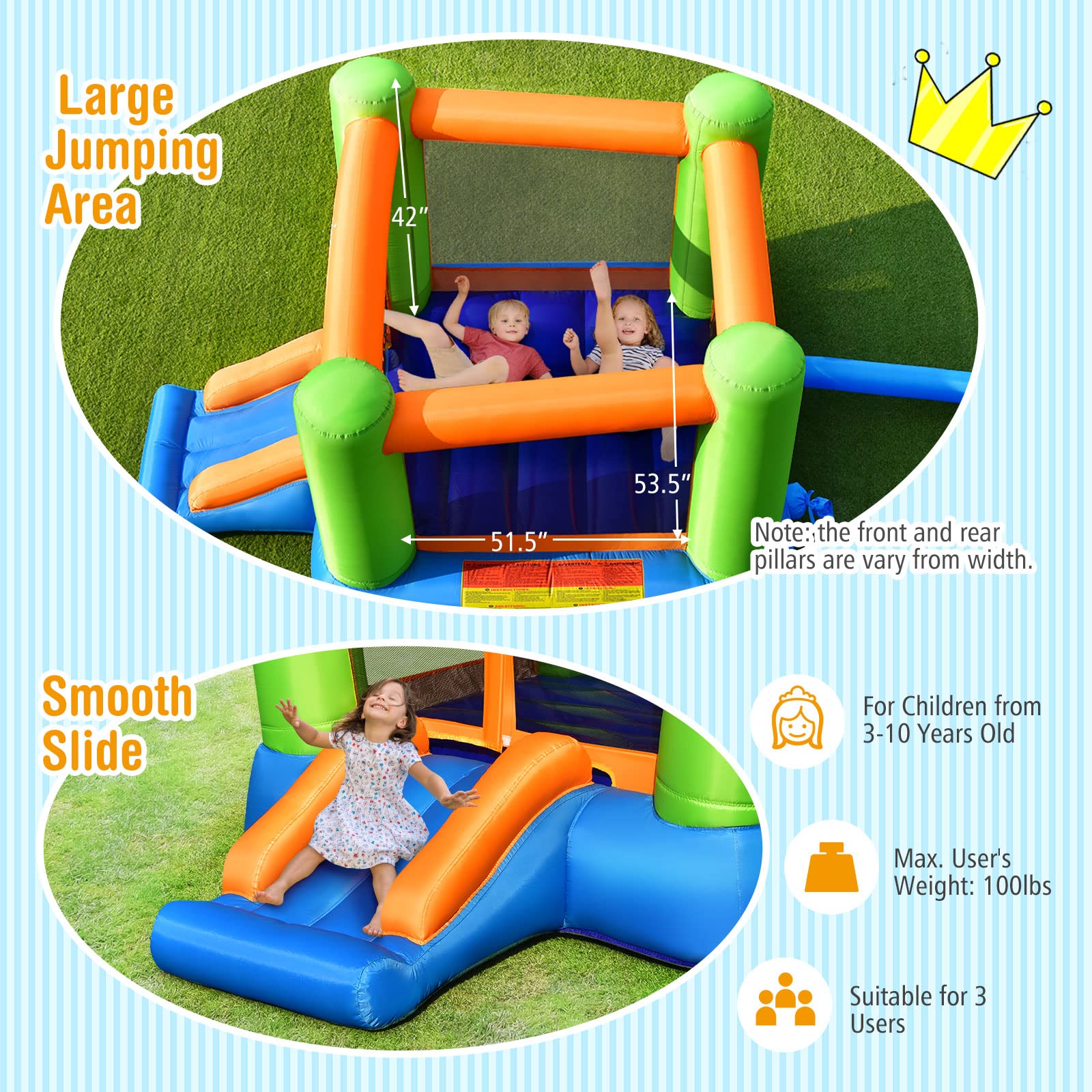 **Costzon Inflatable Bounce House for Kids - Toddler Bouncy Castle with Slide for Indoor & Outdoor Play, Durable Oxford Cloth, Portable Mini Jumping Castle - Perfect for Backyard Birthday Parties, Family Gatherings & Outdoor Fun**