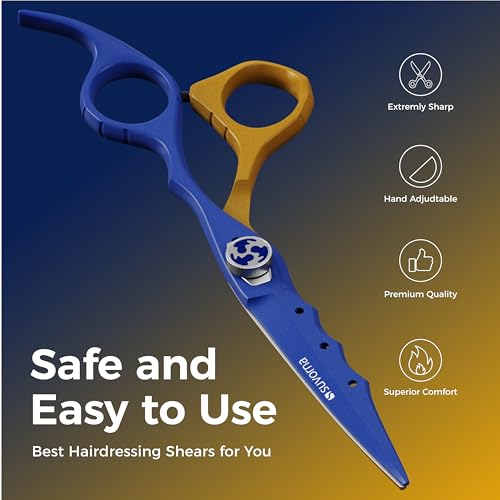 Professional Hair Cutting Scissors for Barbers & Stylists - Sharp Hairdressing Shears for Women & Men - Precision Barber Scissors in Yellow & Blue - Perfect for Salon, Home Haircuts & Styling