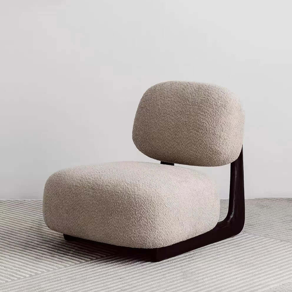 Modern Light Tan Boucle Sherpa Lounge Accent Chair with Wood Base - Cozy Reading Nook & Living Room Decor