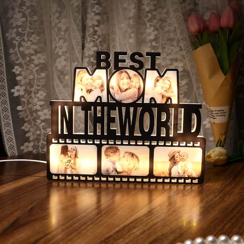 Personalized Best Mom in The World Photo Lamp - Custom LED Night Light with Photo for Mother's Day - Unique Gift for Mom, Grandma, Wife - Perfect for Bedroom, Nursery, or Special Occasions
