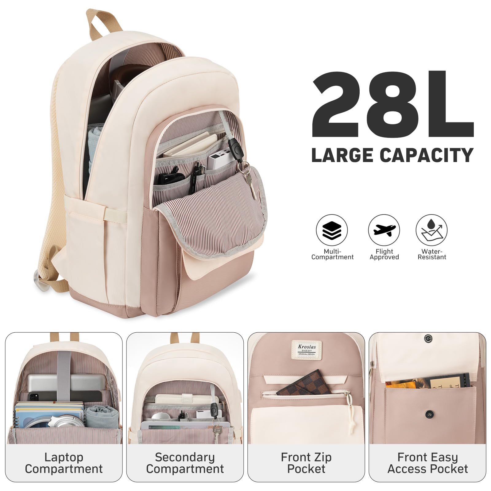 Stylish 15.6 Inch Laptop Backpack for Teen Girls - Waterproof School Bookbag with USB Charging Port for Middle High College Students, Large Capacity Travel Daypack for Women (Perfect for School, Work & Travel)
