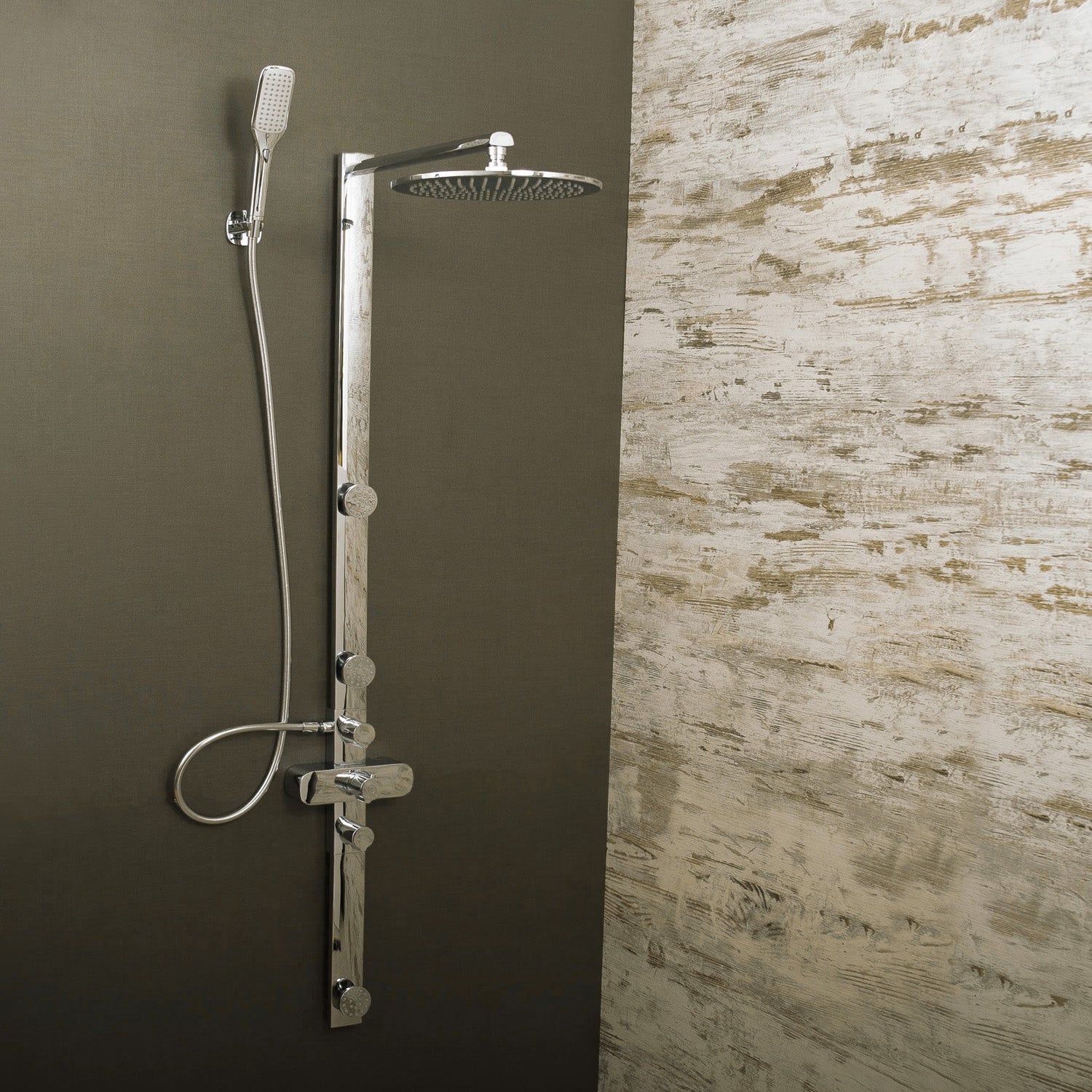 DAX 8-Inch Round Rain Shower System with 3 Adjustable Nozzles, Handheld Shower Head & Individual Controls - Wall Mount Brass Body with Chrome Finish (DAX FH8452 675) for Luxury Bathroom & Spa Experience