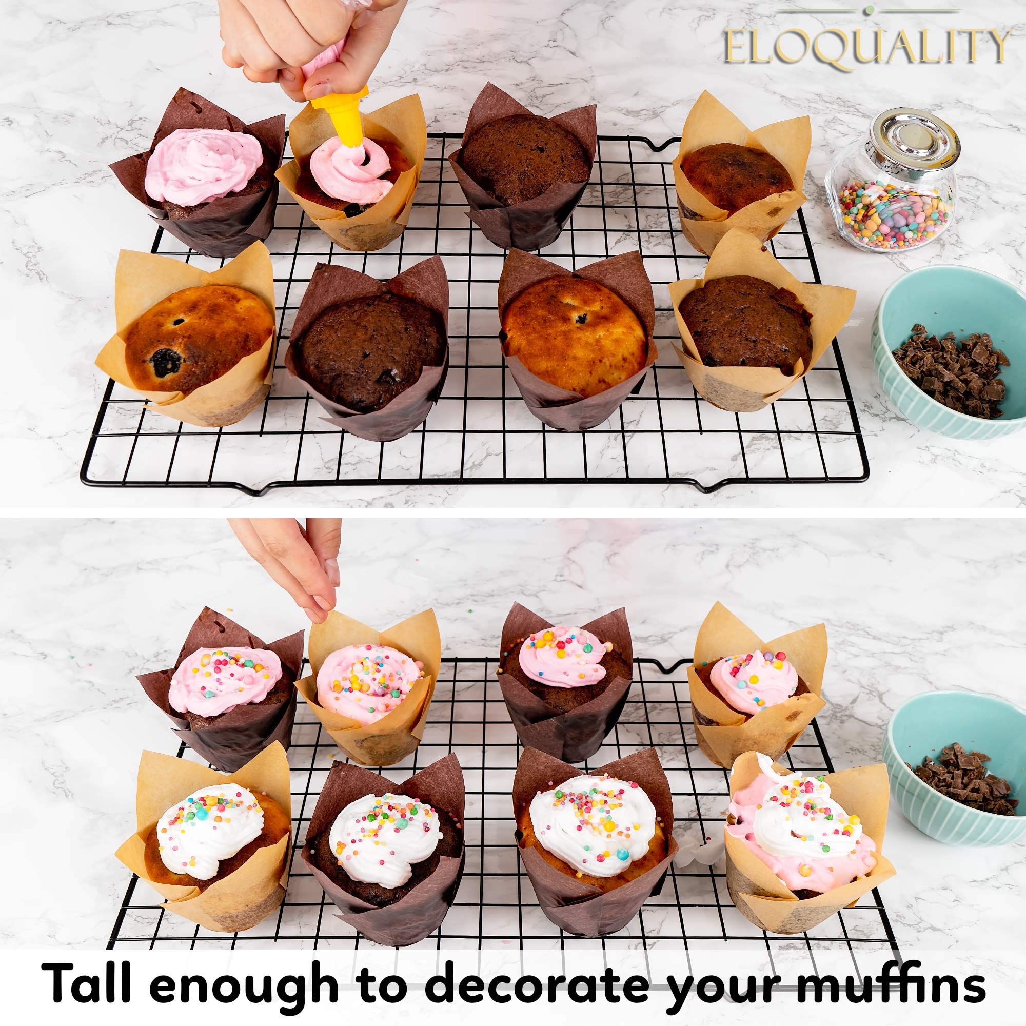 250-Pack Brown Greaseproof Tulip Baking Cups & Natural Parchment Liners - Premium Cupcake Wrappers for Muffins, Mini Snacks, Wedding & Birthday Parties (Ideal for Home Baking, Cafes & Catering Events)