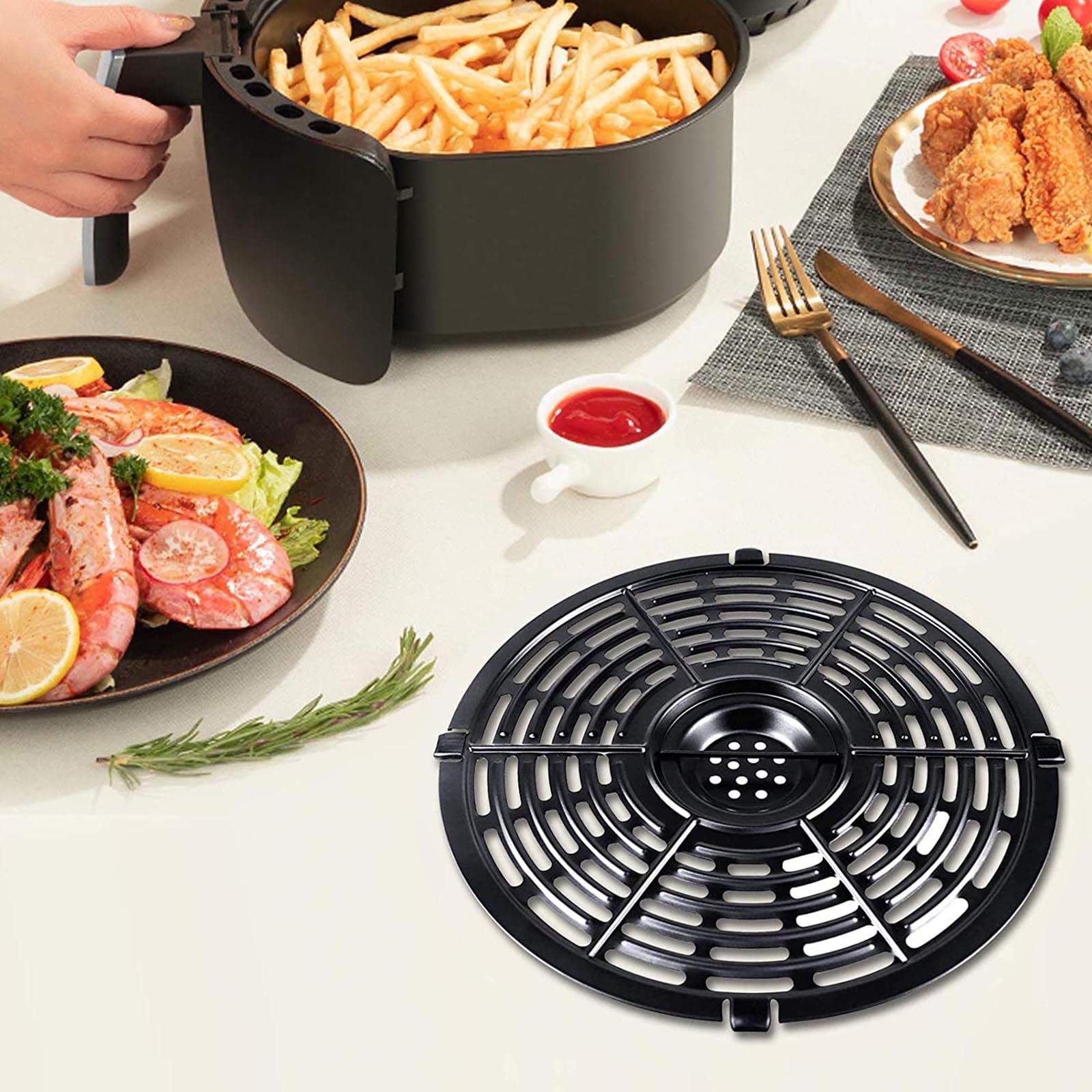 4QT Air Fryer Replacement Grill Pan with 4 Non-Stick Crisper Plates - Compatible with Most Air Fryers, Dishwasher Safe (8.2 Inch) - Perfect for Healthy Frying, Grilling, and Roasting at Home