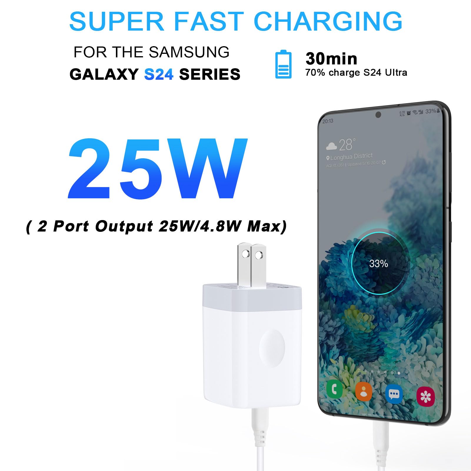 25W Dual Port USB C Fast Charger Block - PD Power Adapter for iPhone 16 Pro Max/16/15 Series, Samsung Galaxy S24/S23/S22 & Android Phones | Compact Wall Charger for Home, Office & Travel