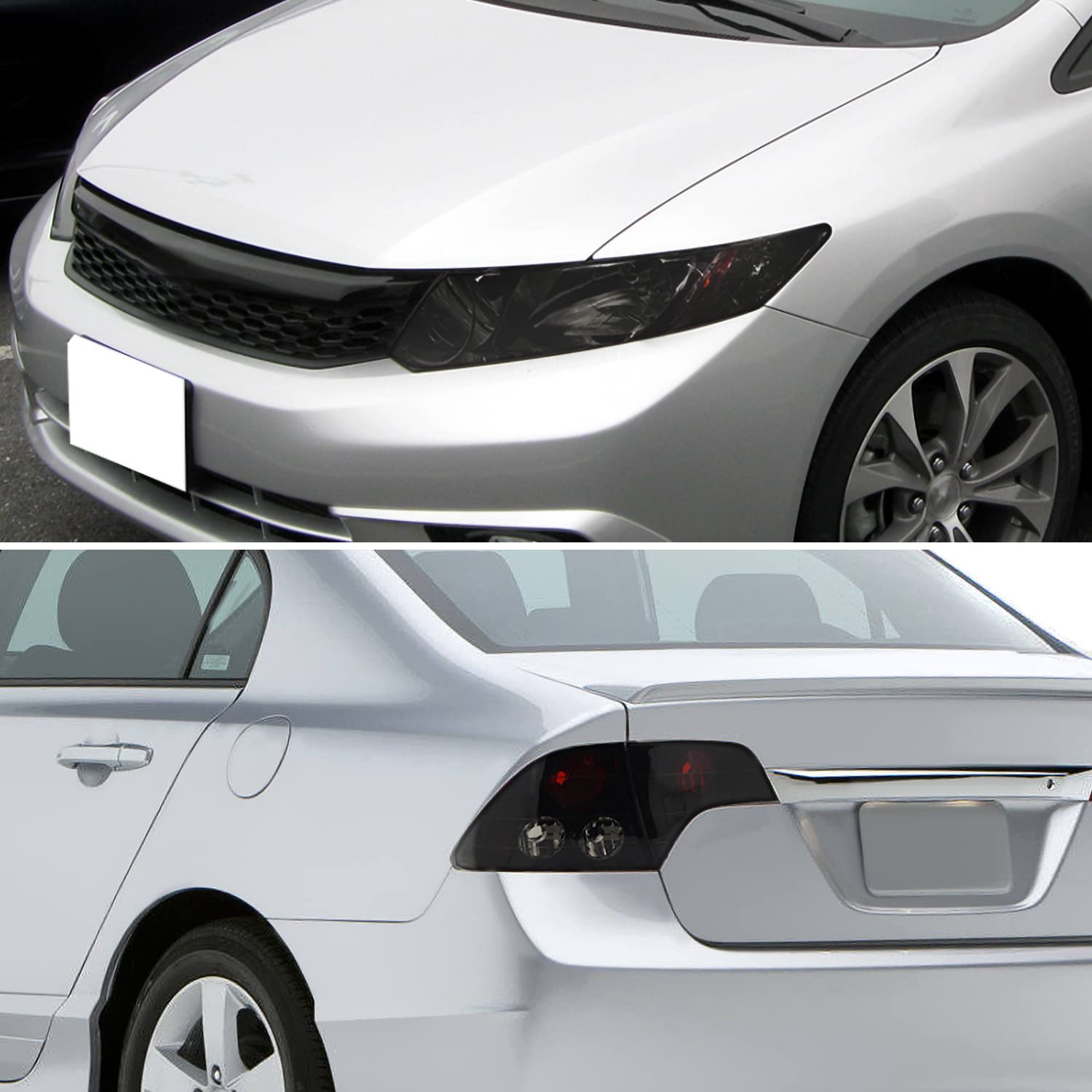 Spec-D Tuning Smoked Headlights & Glossy Black Tail Brake Lamps for Honda Civic 4-Door - Upgrade Your Ride with Stylish Lighting for Night Driving & Car Shows