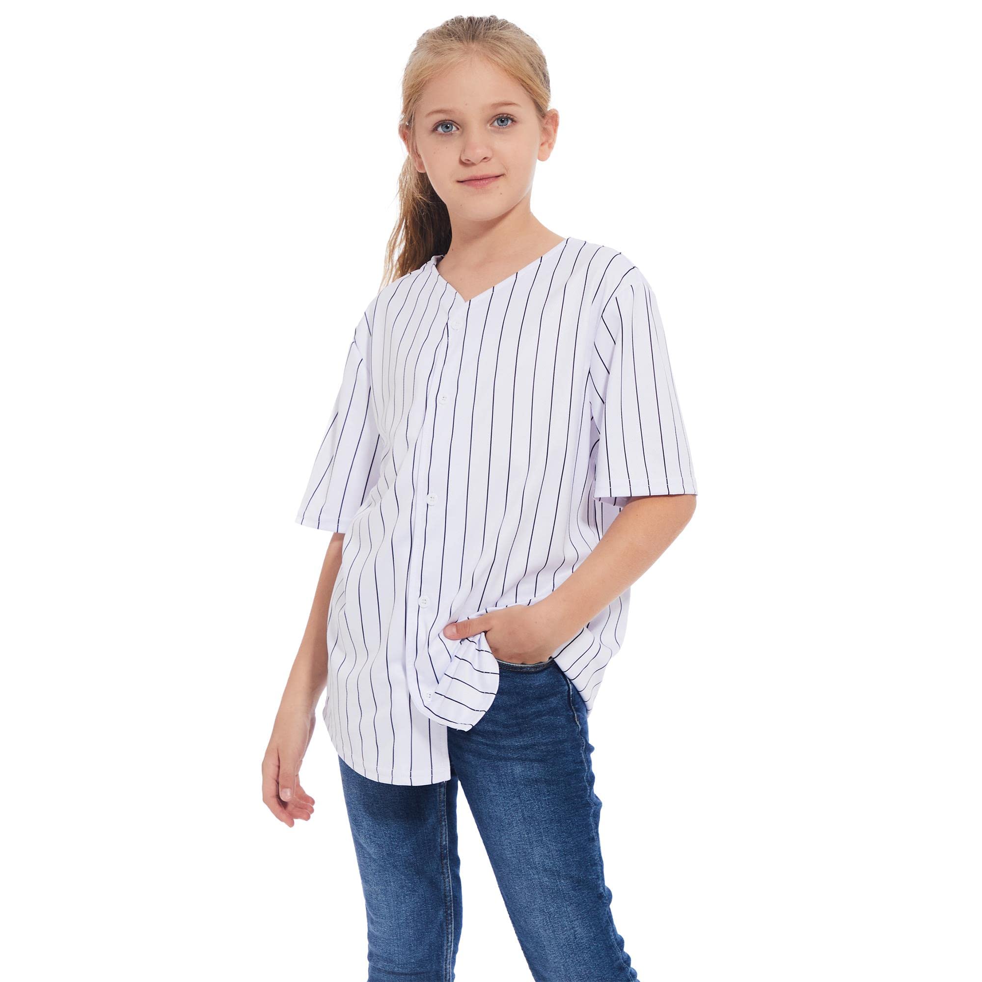 Trendy Kids Baseball Jersey Button-Up T-Shirt - Boys & Girls Hip Hop Style Black and White Short Sleeve Tee for Sports, Casual Wear & Street Fashion