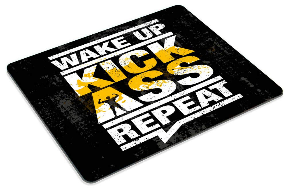 Non-Slip Motivational Mouse Pad for Gym & Workout - 'Wake Up Kick Ass Repeat' Fitness Quote - Comfortable Rubber Computer Mousepad for Office, Gaming & Home Workstation