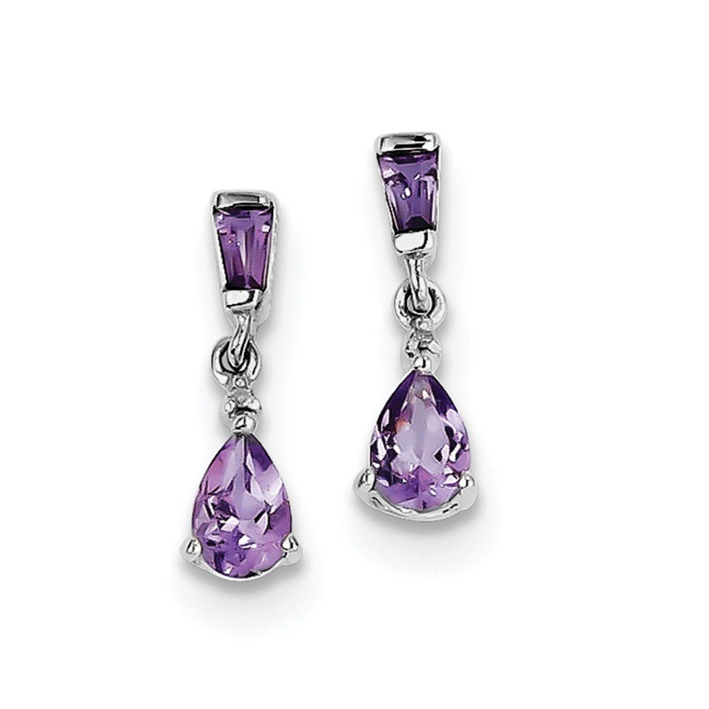 Sterling Silver Rhodium Plated Diamond & Amethyst Stud Earrings for Women - Elegant Jewelry Gift for Birthday, Anniversary & Special Occasions