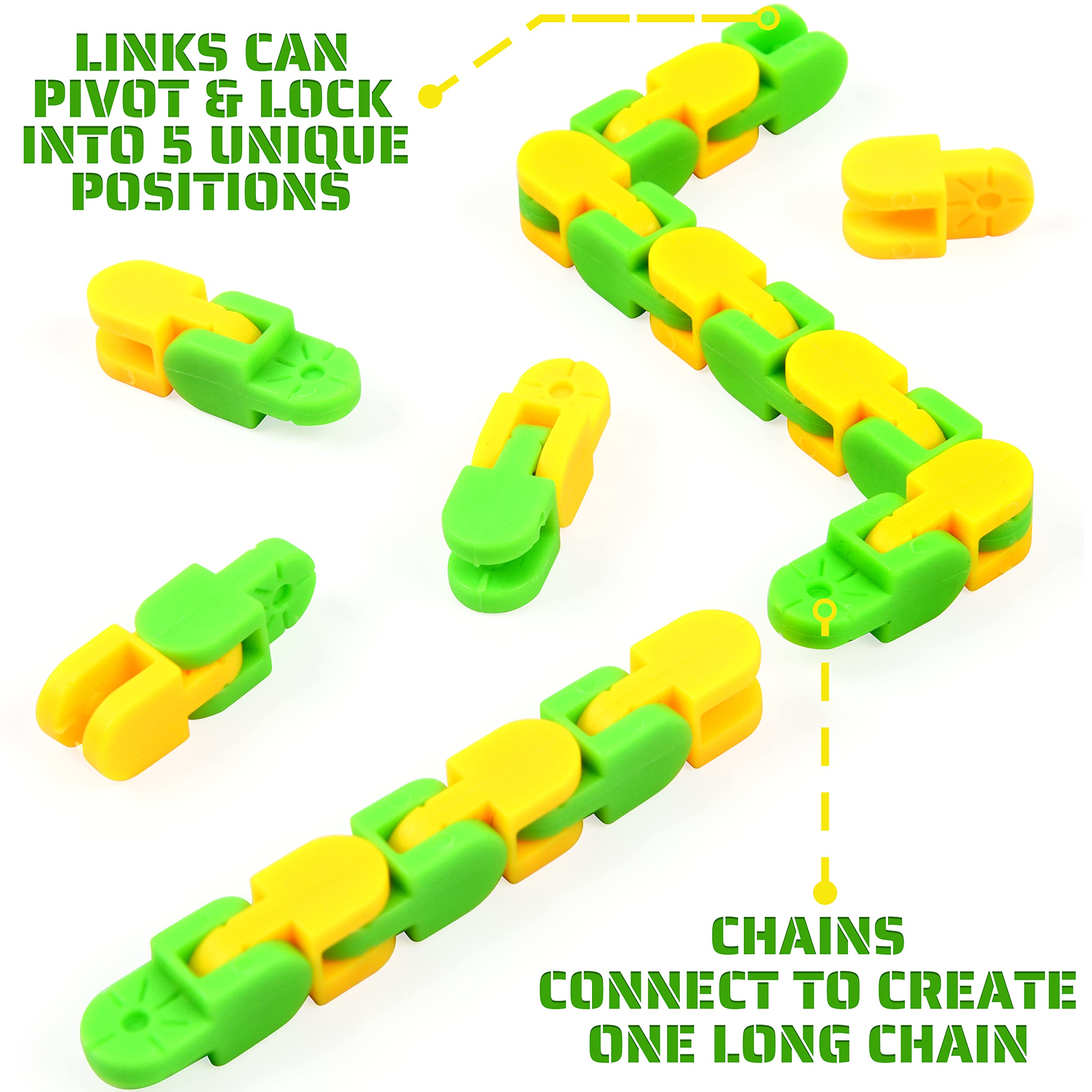 68 Pack 24 Links Wacky Tracks Snap and Click Fidget Toys - Sensory Stress Relief Toys for Kids & Adults, Plastic Chain Snake Puzzle for Anxiety Relief, Birthday Party Favors - Perfect for Classrooms, Travel & Office Focus