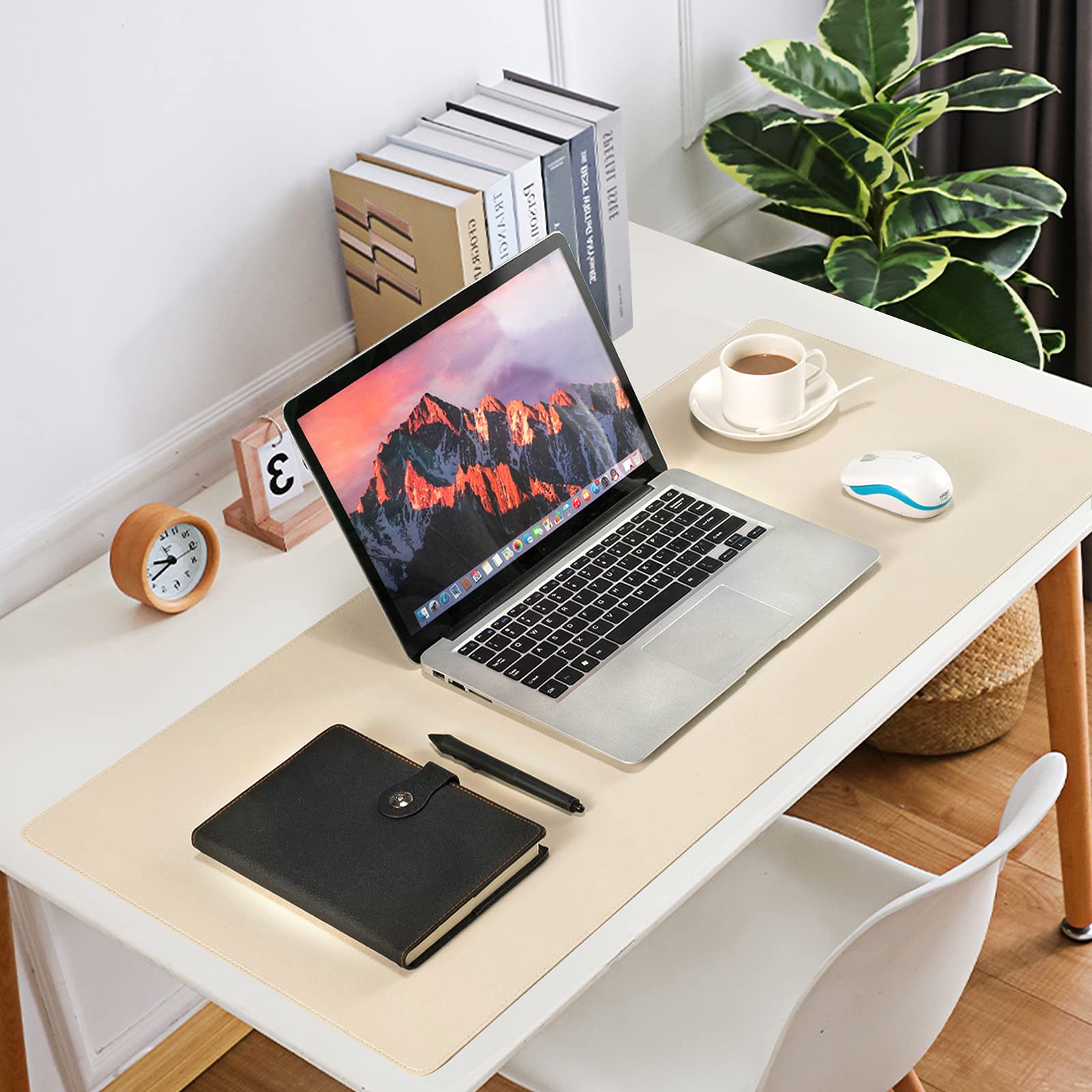 Premium Leather Desk Pad Blotter - 36x17 Inch Large Keyboard Mouse Mat, Waterproof Non-Slip Writing Surface & Computer Desk Protector for Office & Home (Ivory White) | Perfect for Workstations, Gaming Setups & Home Offices