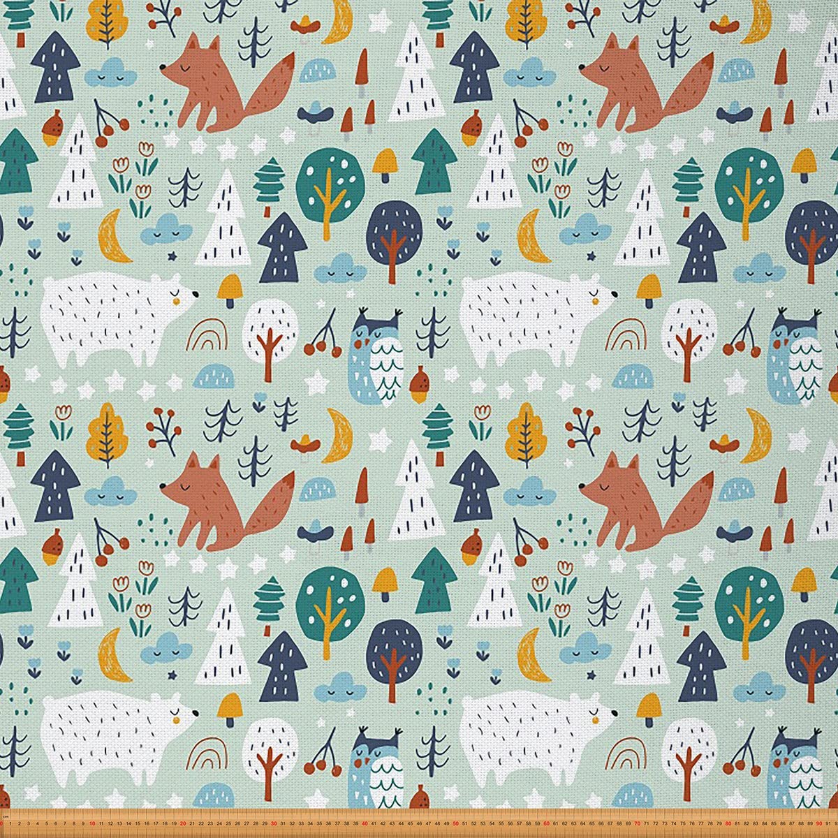 Cute Cartoon Fox & Bear Print Upholstery Fabric by The Yard - 3D Animal Pattern Green Decorative Fabric for Chairs, Couches & DIY Home Projects (10 Yards) - Perfect for Nursery Decor, Outdoor Furniture & Crafting