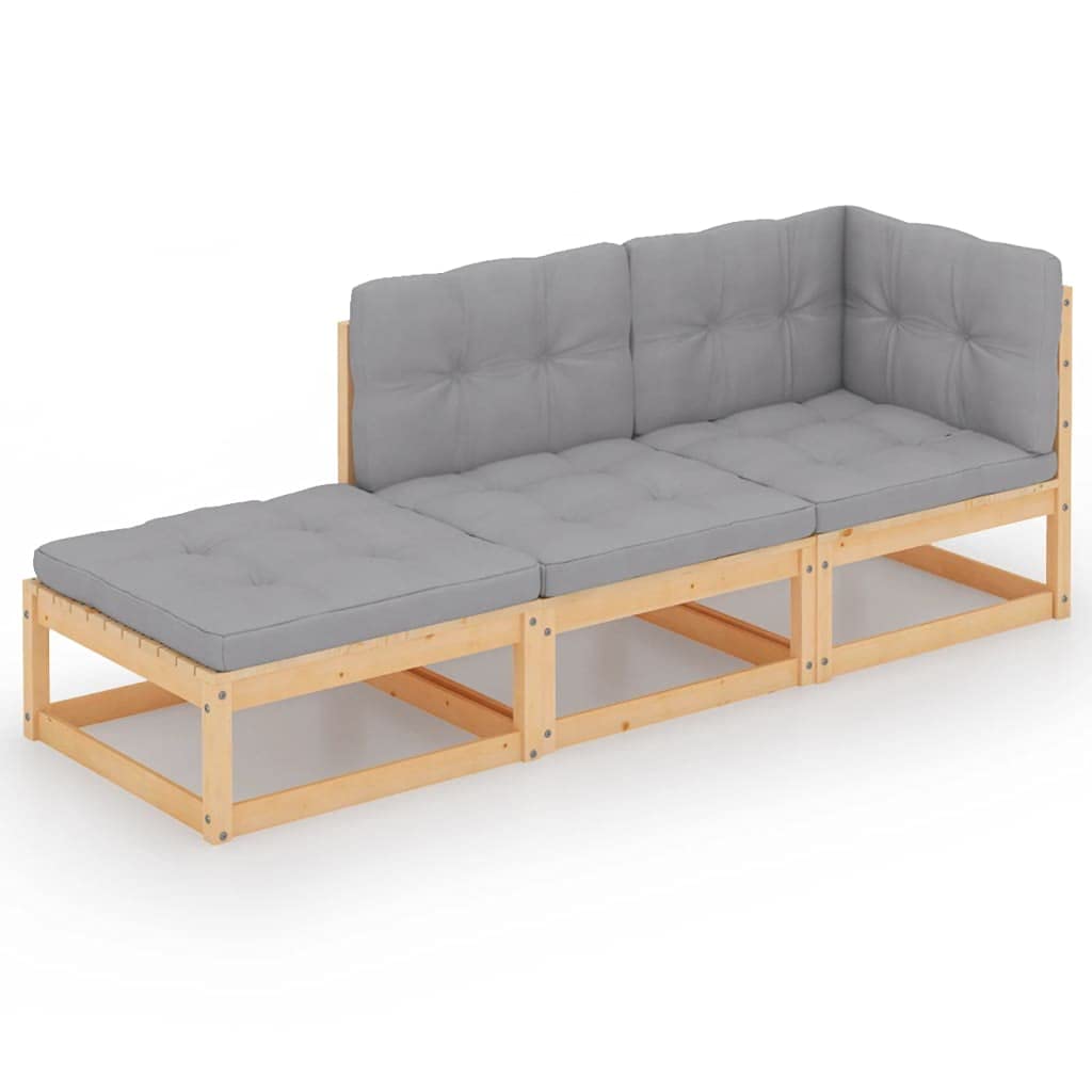 3 Piece Outdoor Garden Furniture Set - All-Weather Modular Sectional Sofa with Cushions & Footrest, Patio Lounge Seating Conversation Set, Solid Pinewood - Perfect for Backyard, Deck, Poolside & Outdoor Living Spaces
