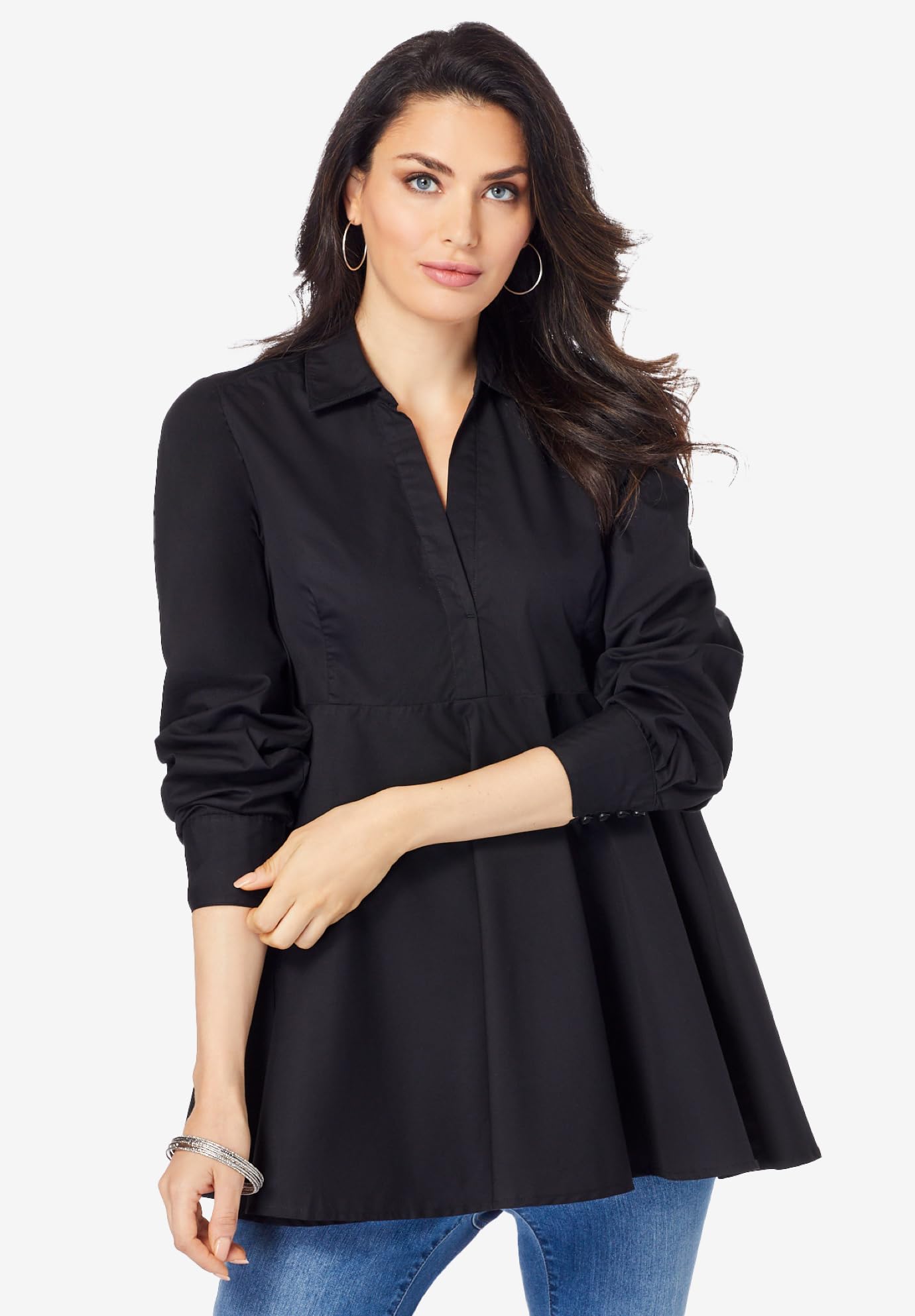 Roaman's Women's Plus Size Poplin Swing Tunic Top - Flowy Casual Blouse for Work, Date Night & Summer Outfits