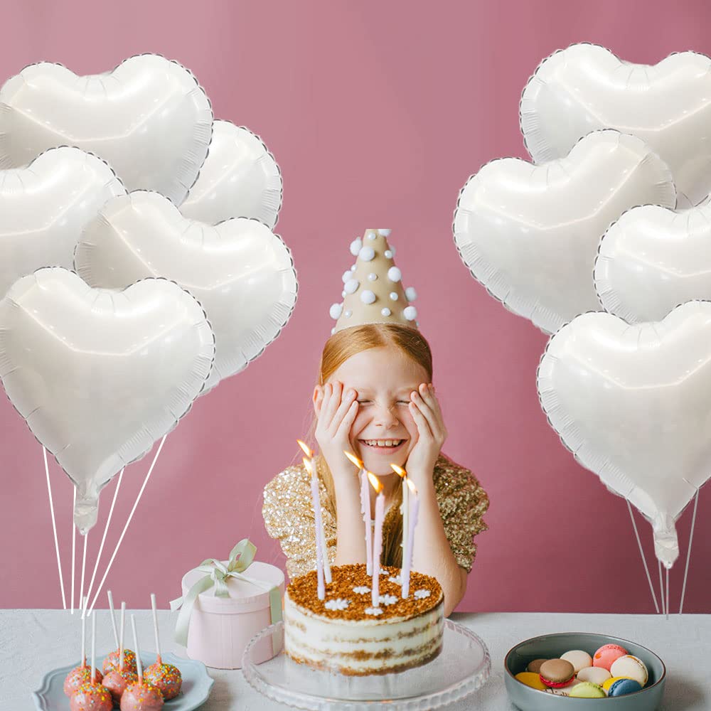 20 Pack 18 Inch White Heart Foil Balloons - Mylar Helium Balloons for Wedding, Birthday, Anniversary Party Decorations | Romantic Backdrop, Photo Booth Props, Baby Shower Decor