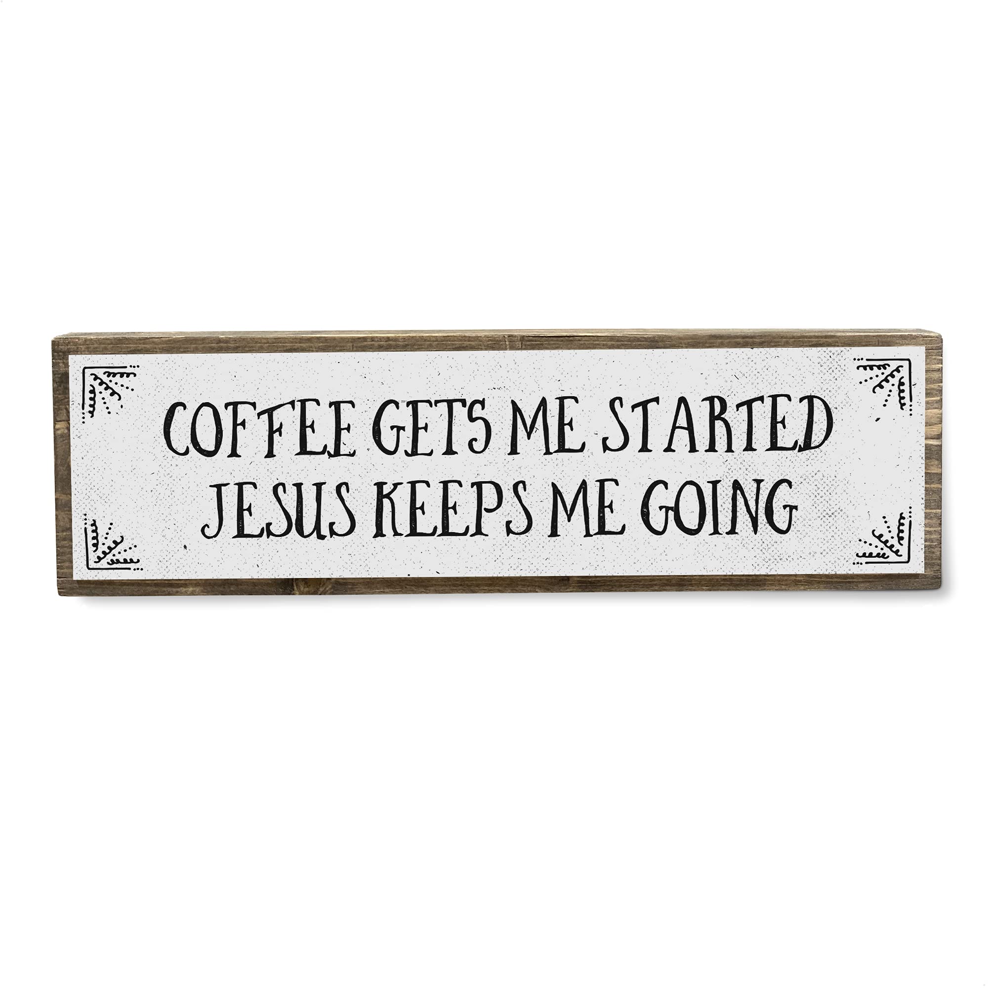 Personalized Coffee Wood Sign - Medium Size with Wood & Metal Design - 'Coffee Gets Me Started, Jesus Keeps Me Going' - Perfect for Home Decor, Kitchen, Office & Gifts