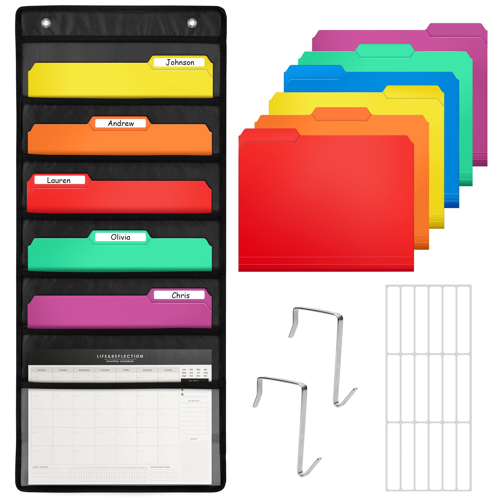 D-FantiX 6-Pocket Wall Hanging File Organizer with Name Tags - Over The Door Classroom Storage for Teachers, School Mailbox & Home Office - Perfect for Paper Organization, Document Sorting & Office Supplies Storage