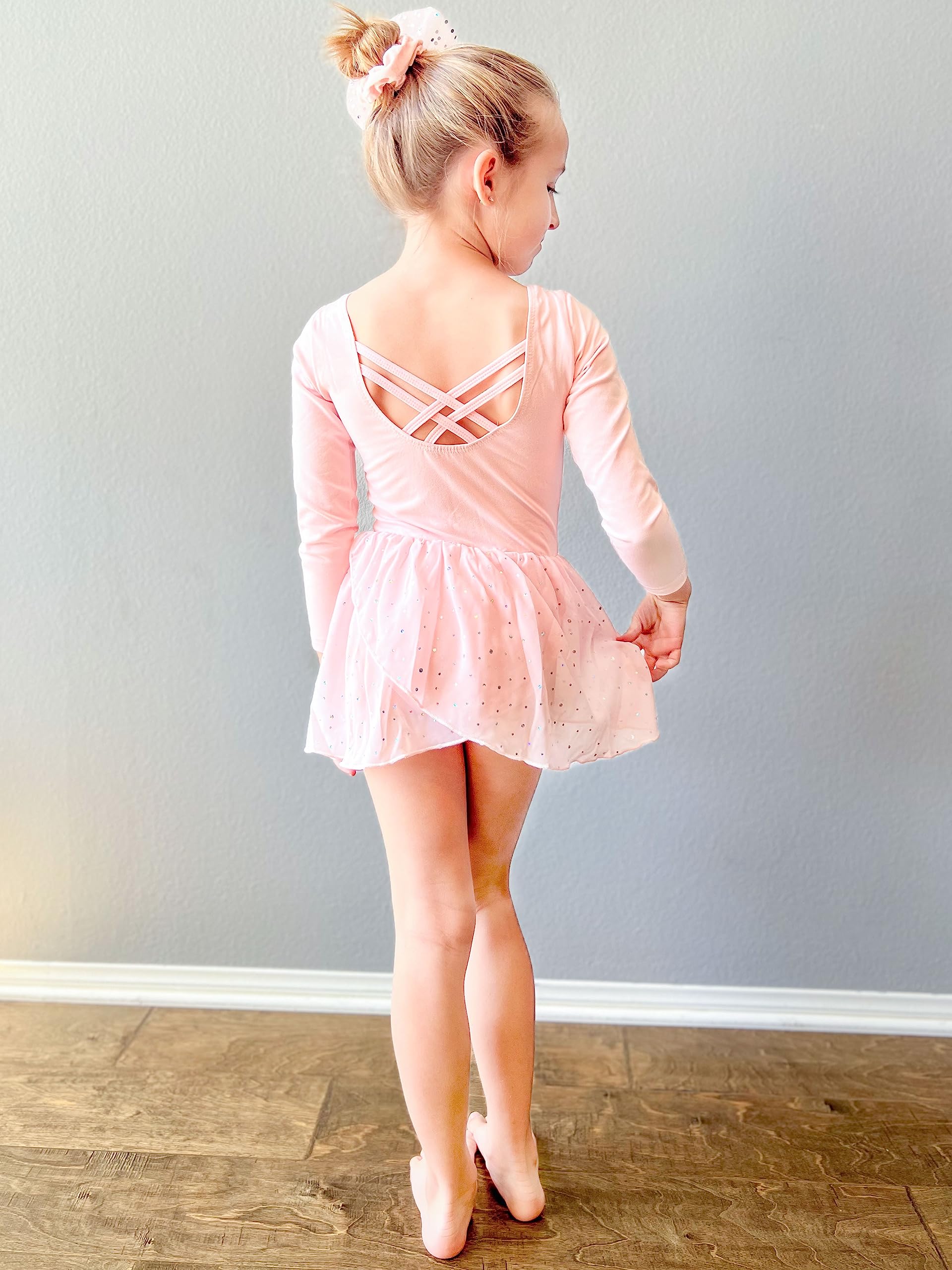 Girls Ballet Leotard with Ruffle Sleeves & Tutu Dress - Long Sleeve Dance Outfit for Ages 3-9 - Perfect for Ballet Class, Recitals & Dance Performances